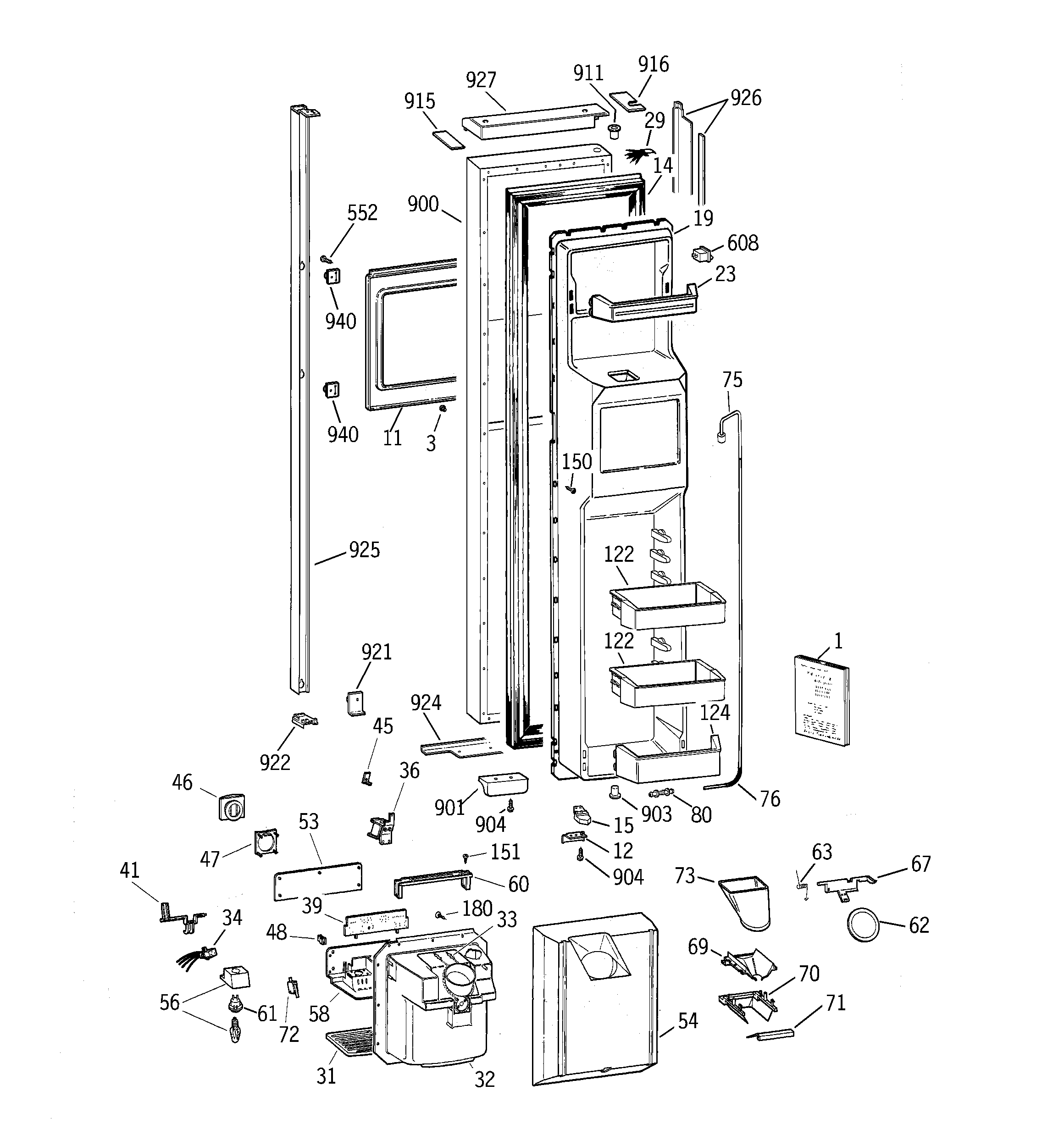 GE TPX24BRBCBB freezer door diagram