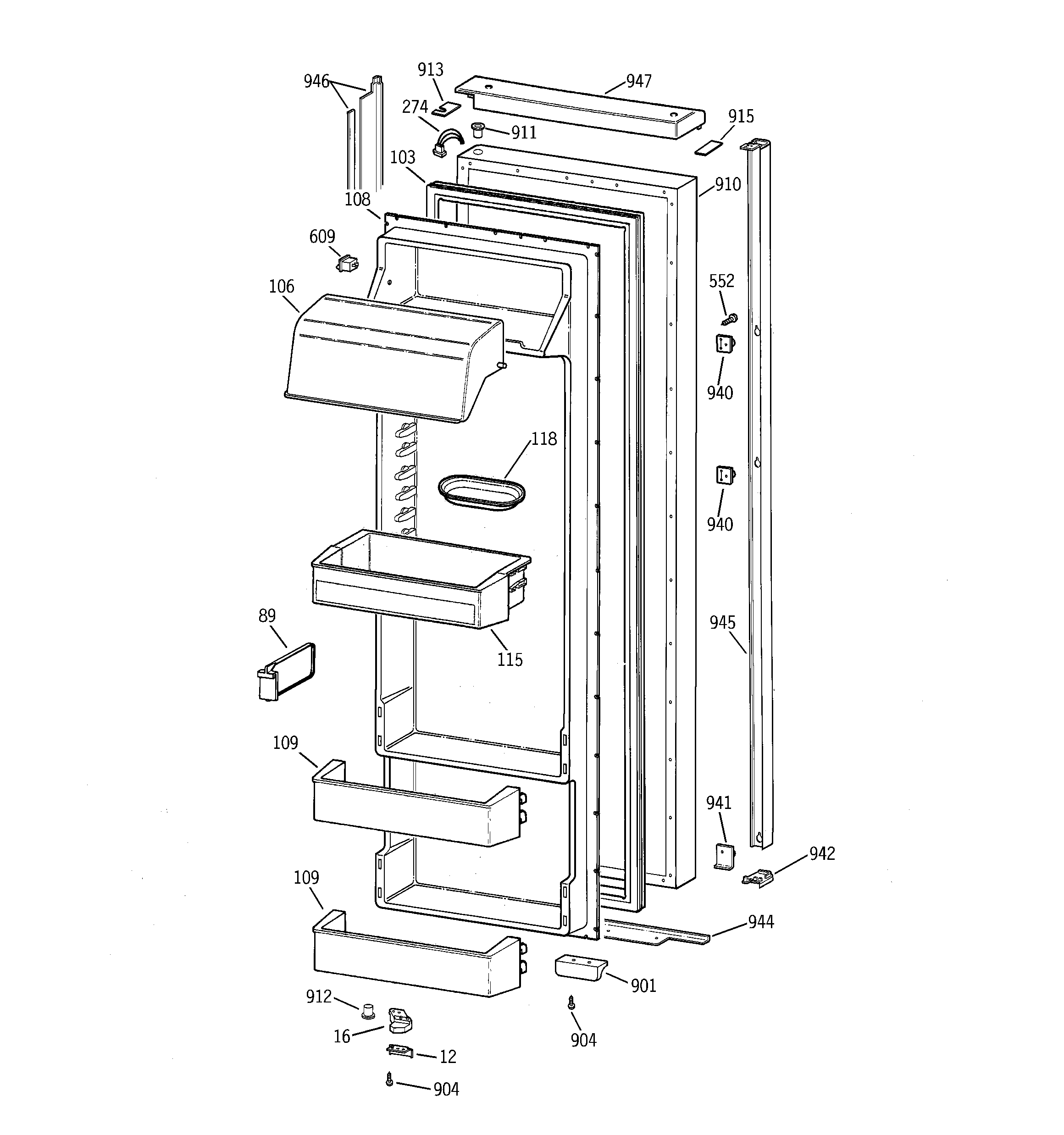 GE TPX24BRBCBB fresh food door diagram