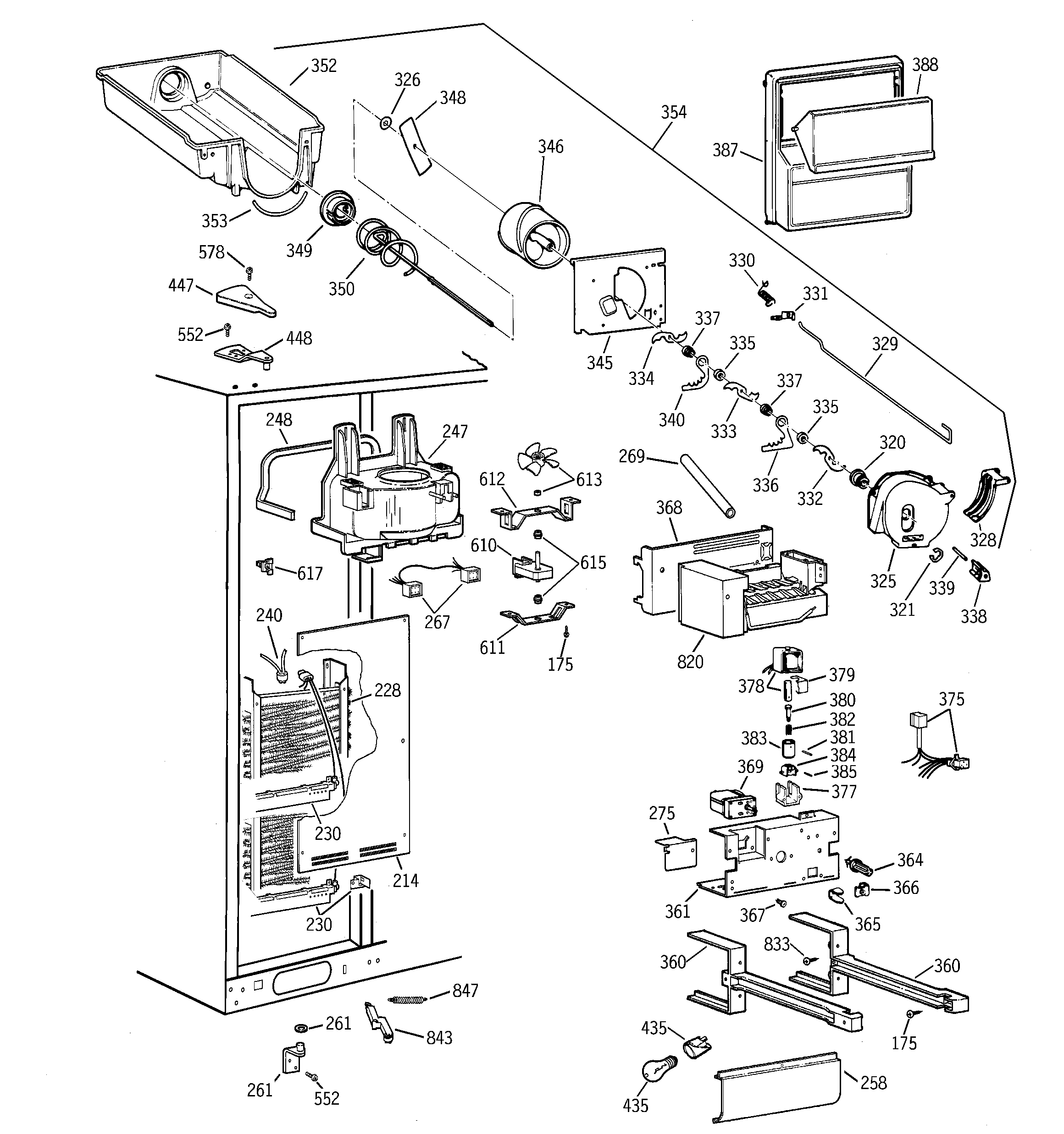 GE TPX24PPBBAA freezer section diagram