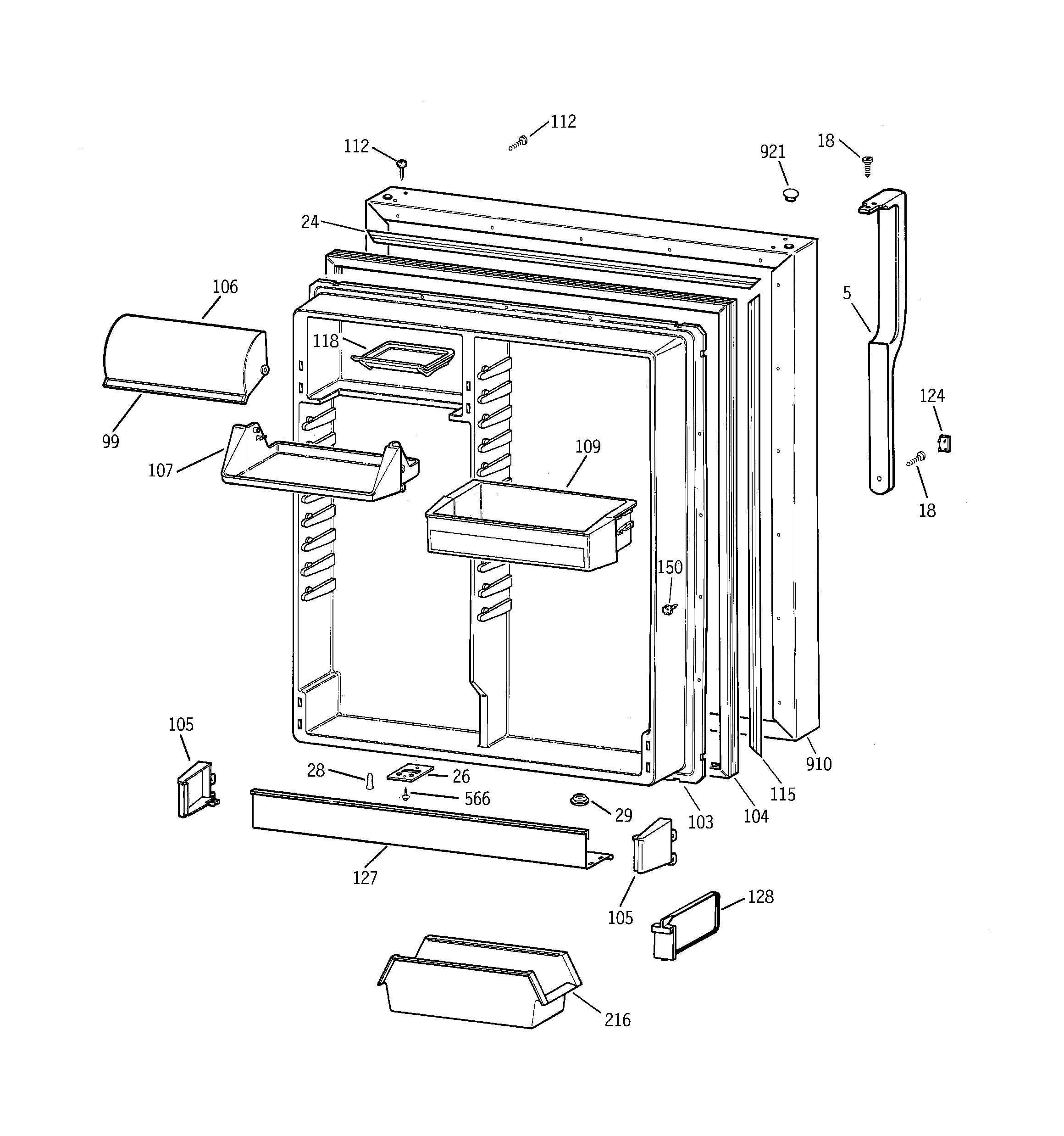 GE TBX22MACBRWW fresh food door diagram