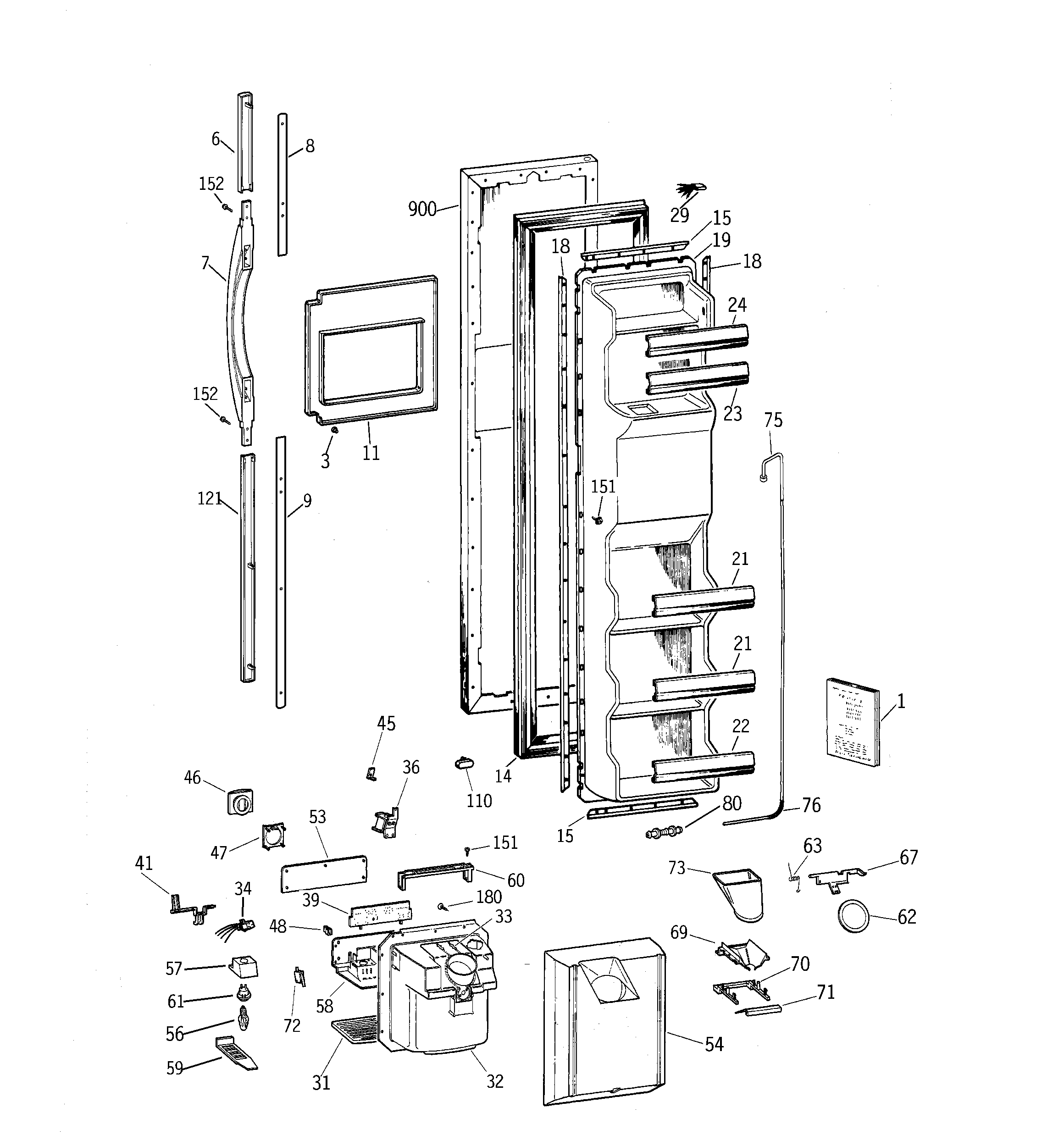 GE TFG22PRBCWW freezer door diagram