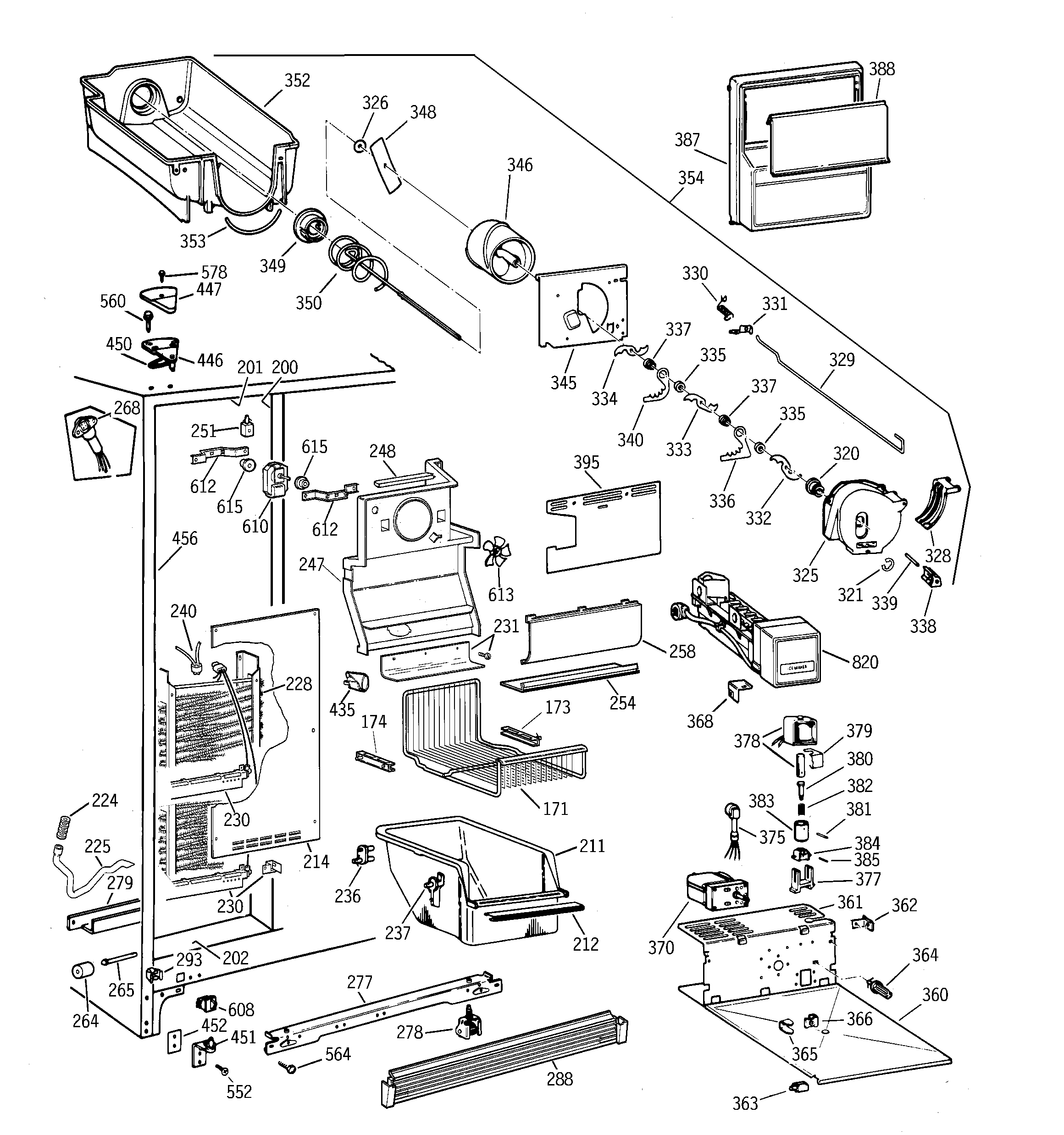 GE TFG22PRBCWW freezer section diagram