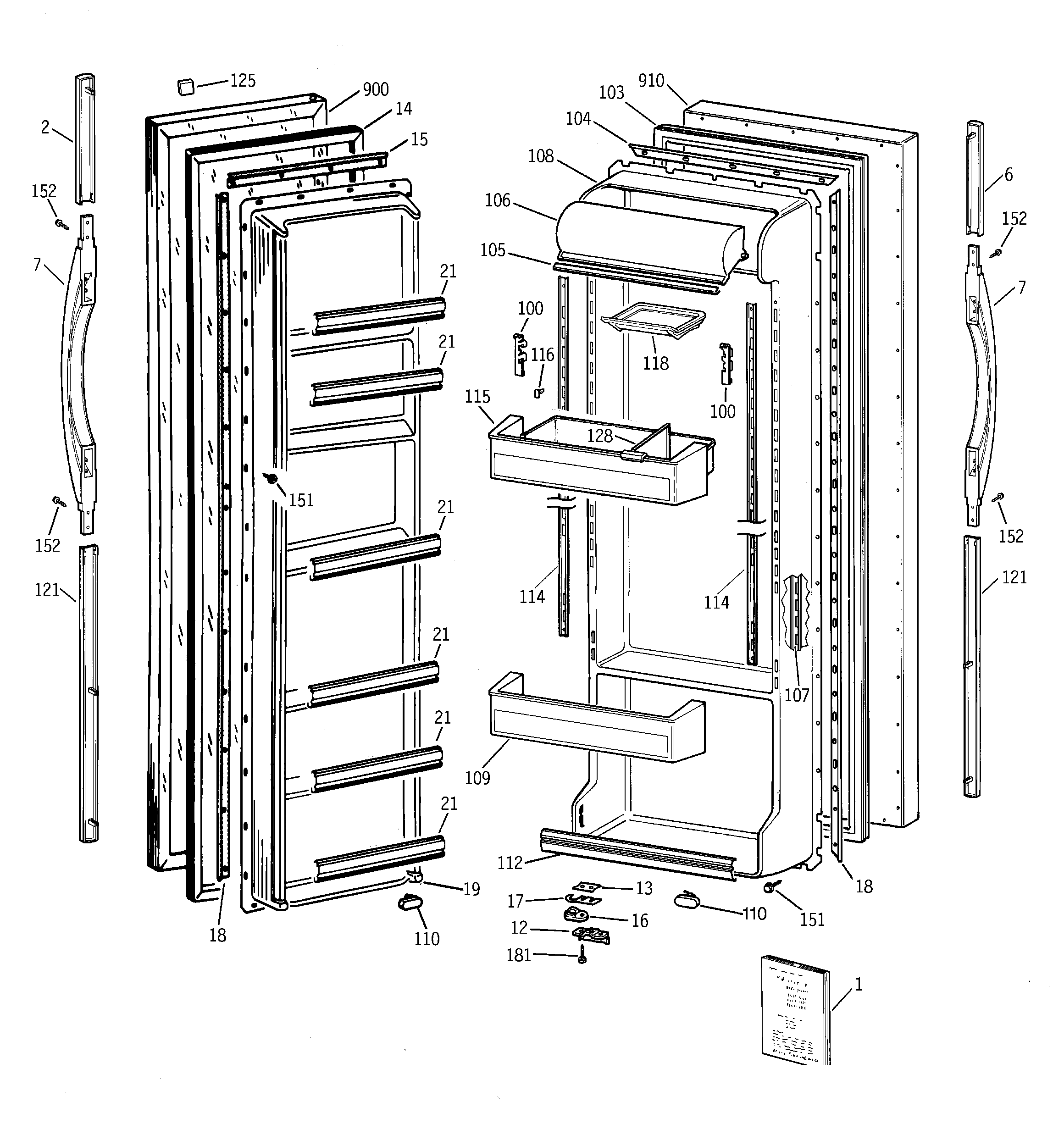 GE TFJ22JABCWW doors diagram