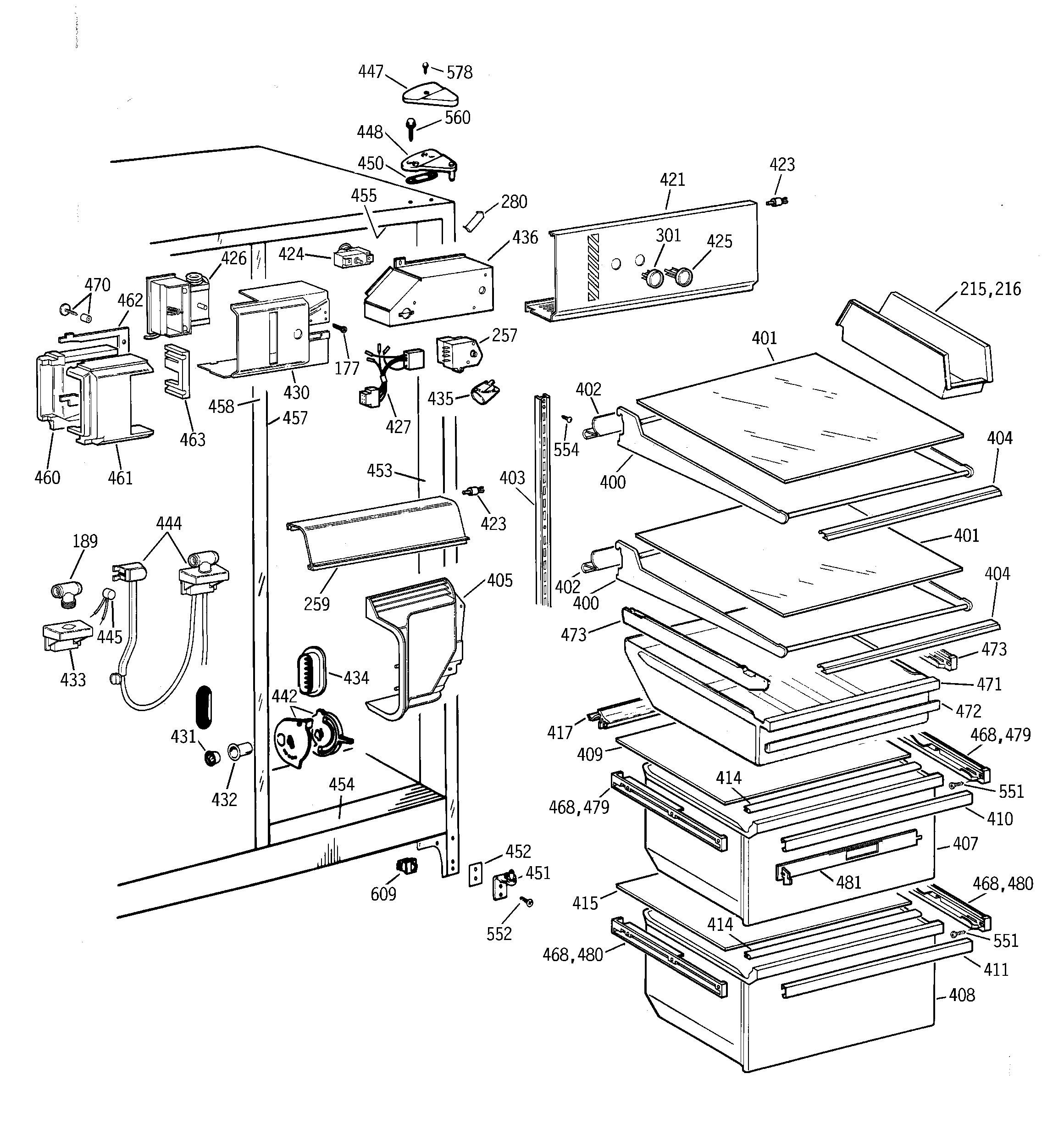 GE TFJ22JABCWW fresh food section diagram
