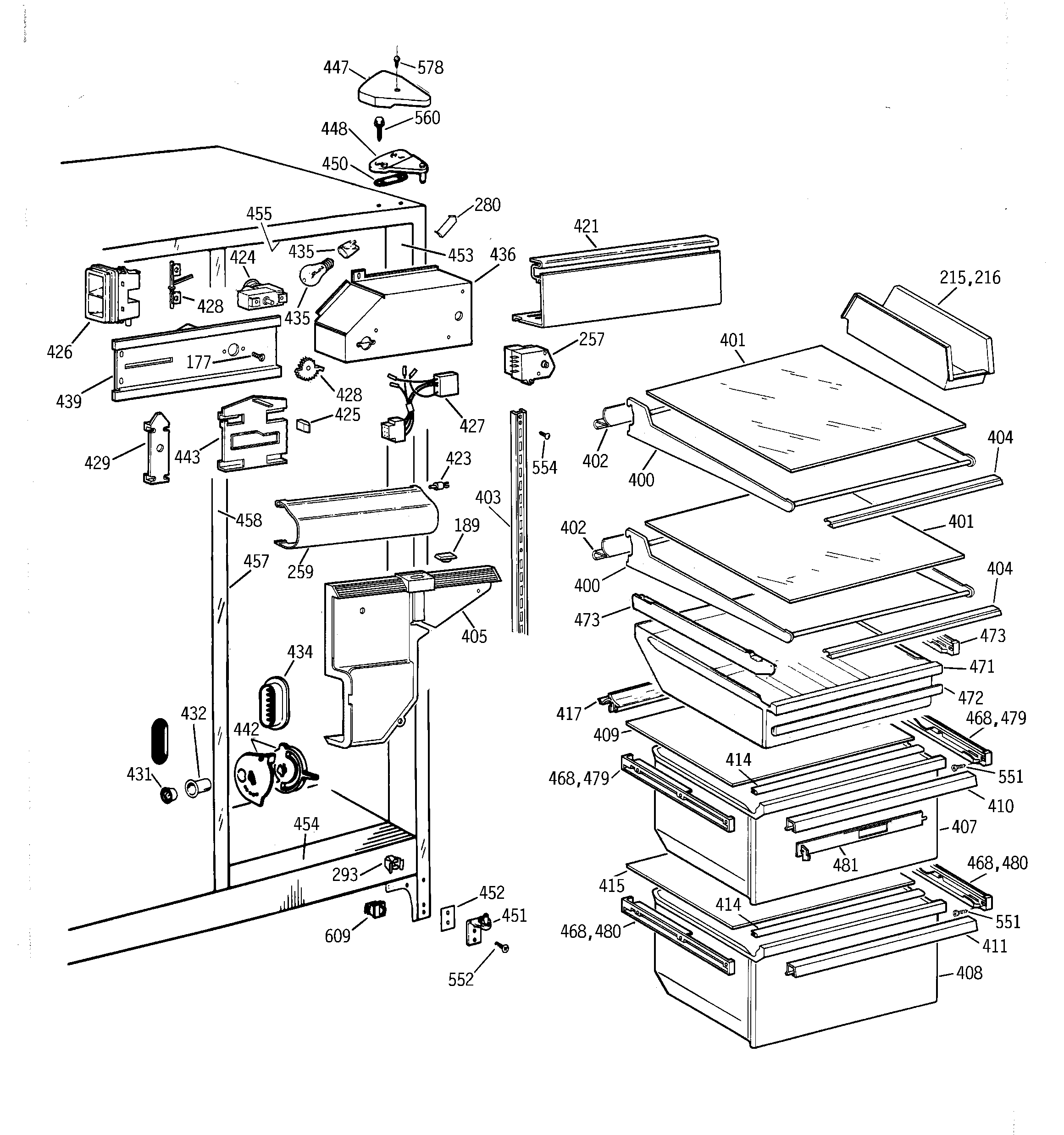 GE TFT22JABCAA fresh food section diagram