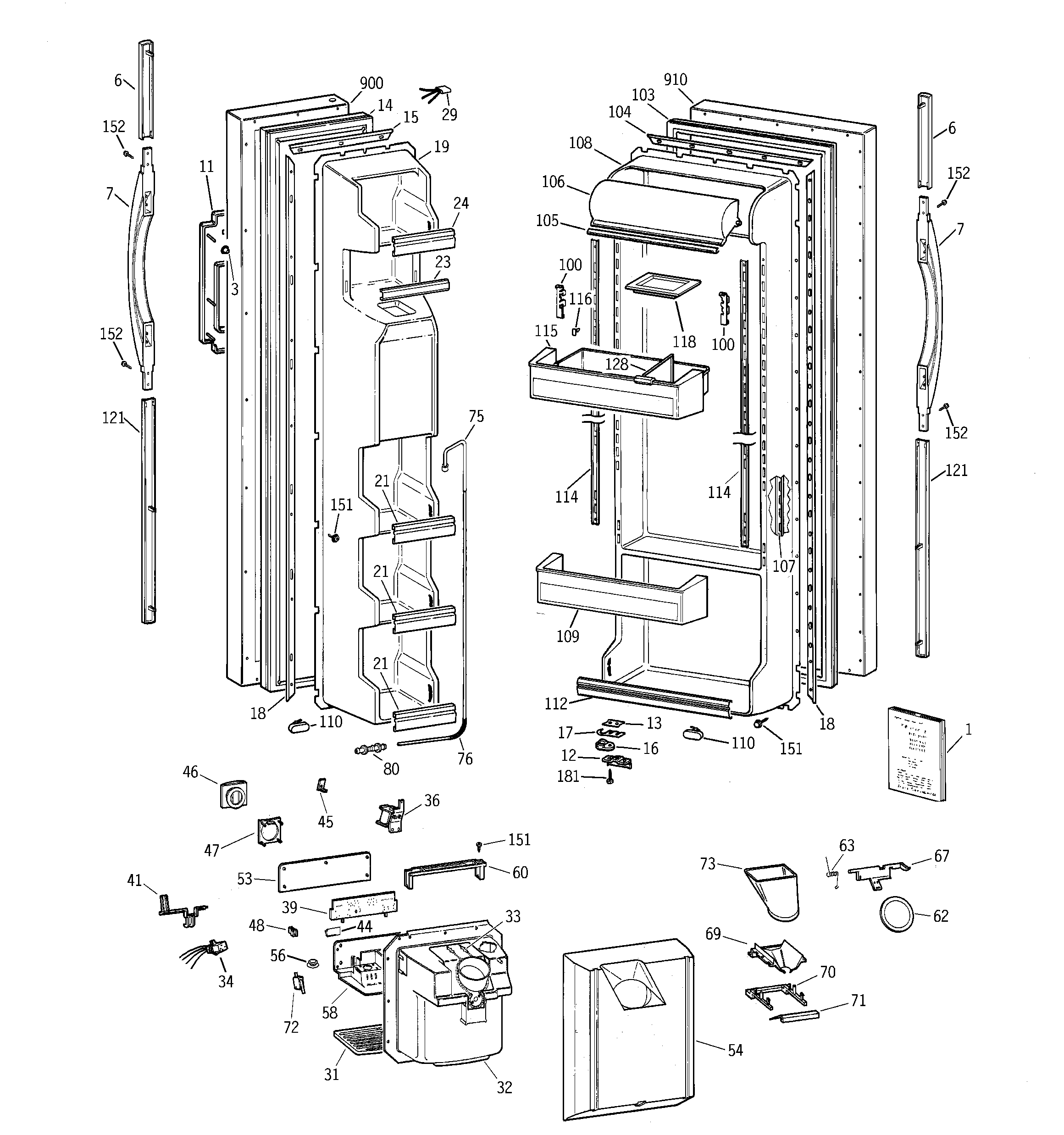 GE TFT22JWBCWW doors diagram