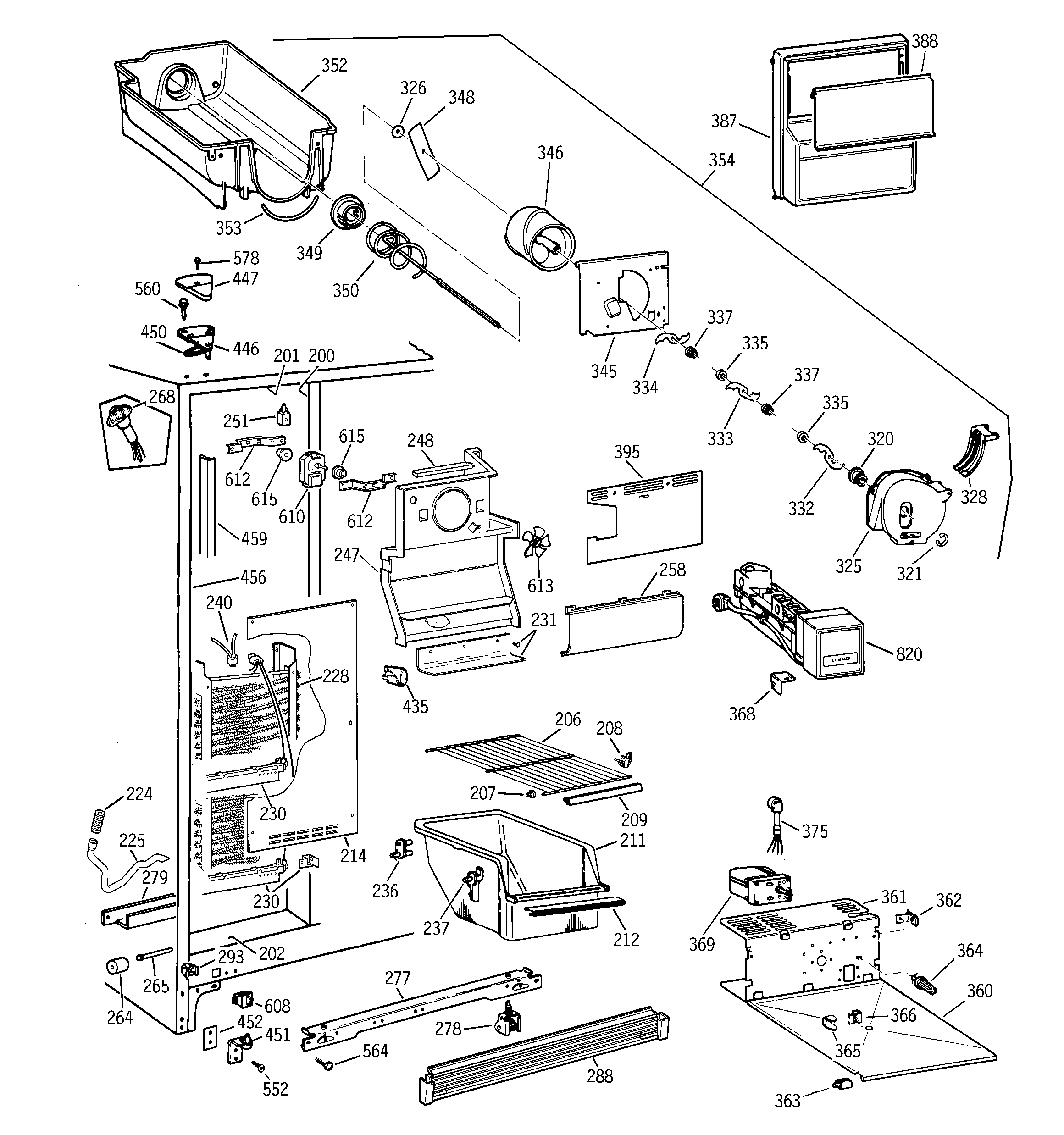GE TFT22JWBCWW freezer section diagram