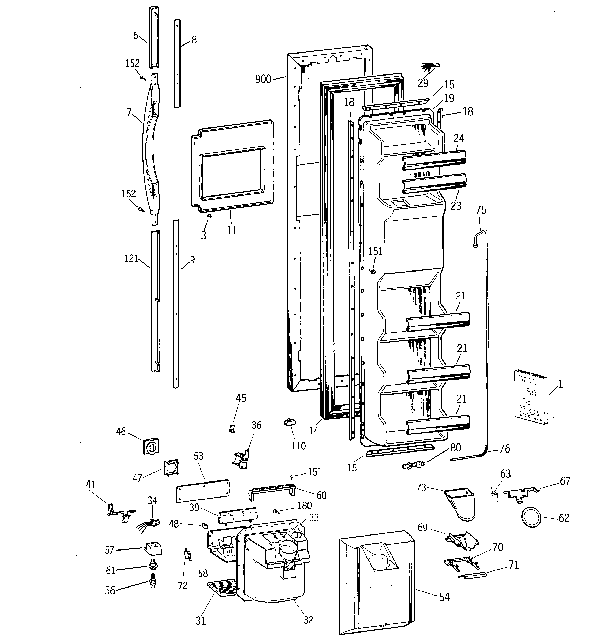 GE TFT22PRBCAA freezer door diagram