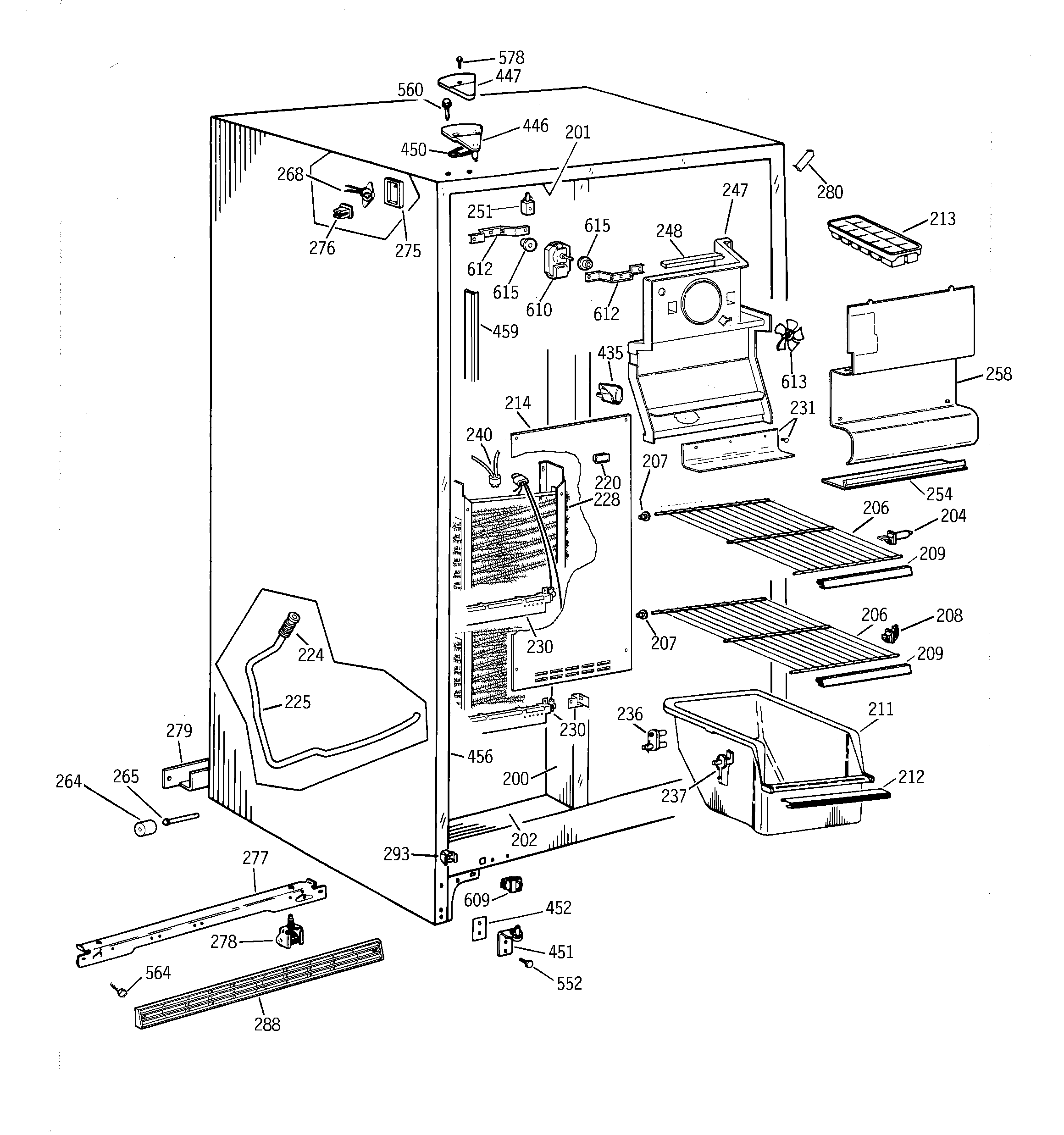 GE TFK22JABCAA freezer section diagram