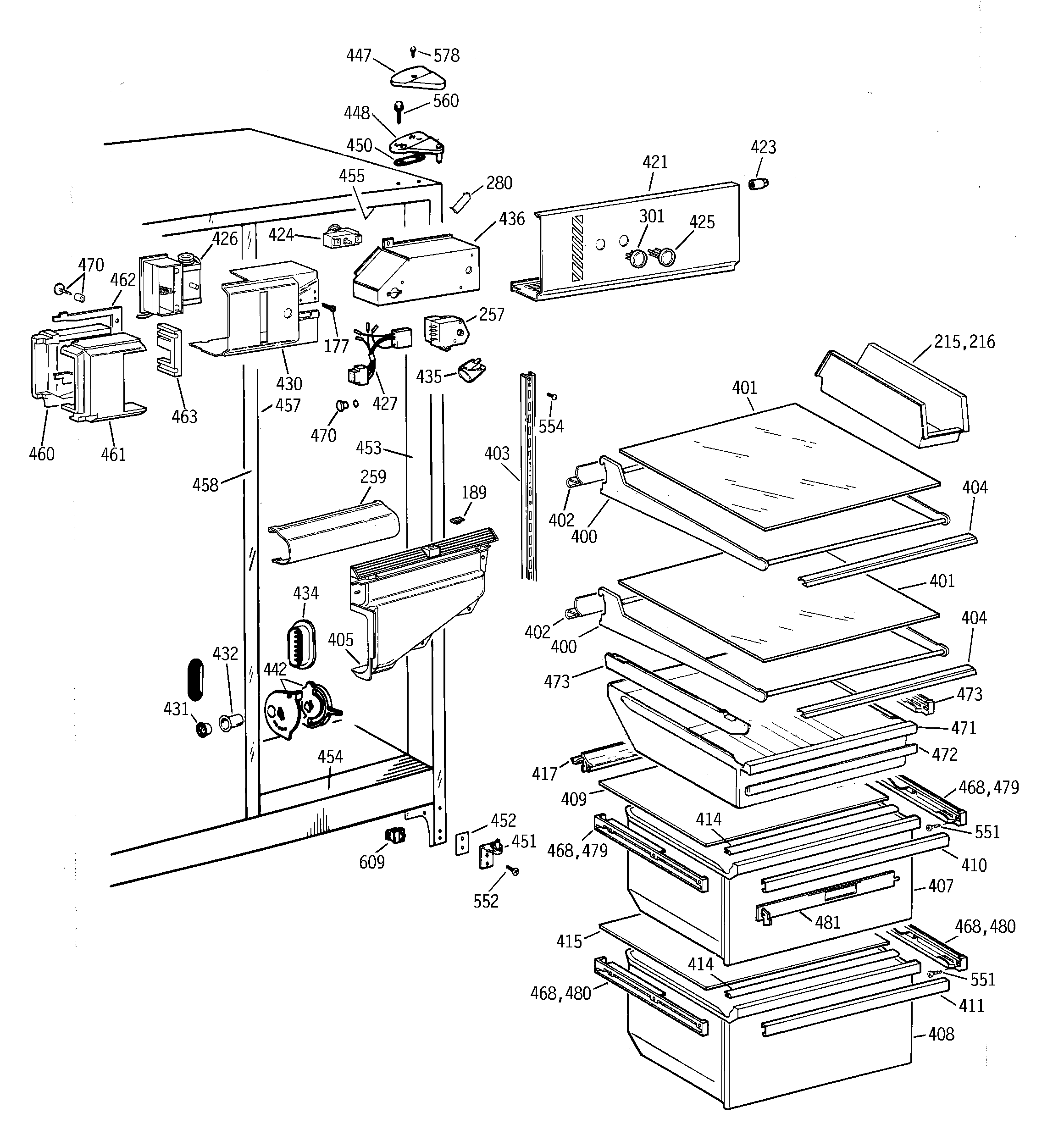 GE TFK22JABCAA fresh food section diagram