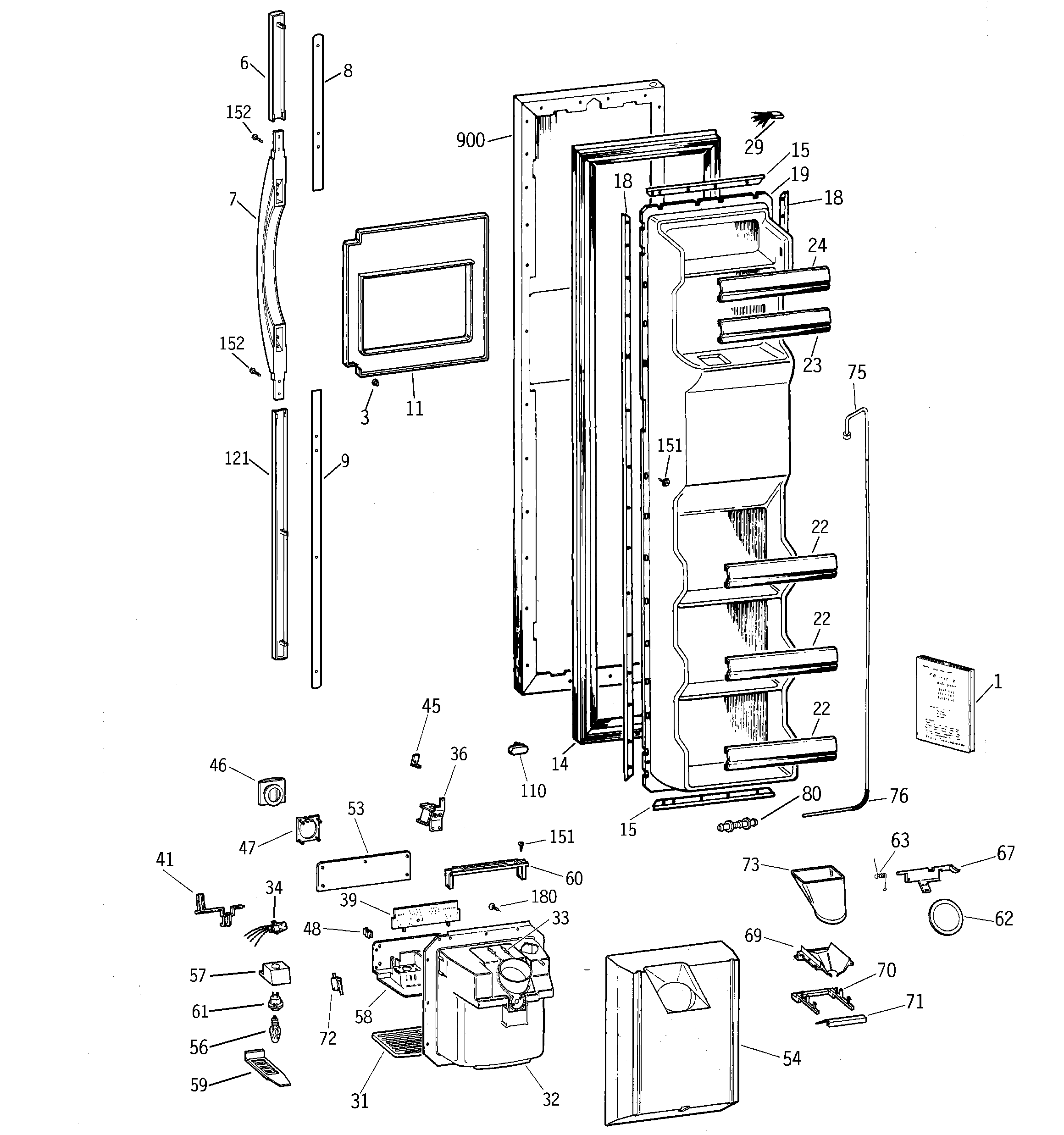 GE TFZ22PRBCWW freezer door diagram