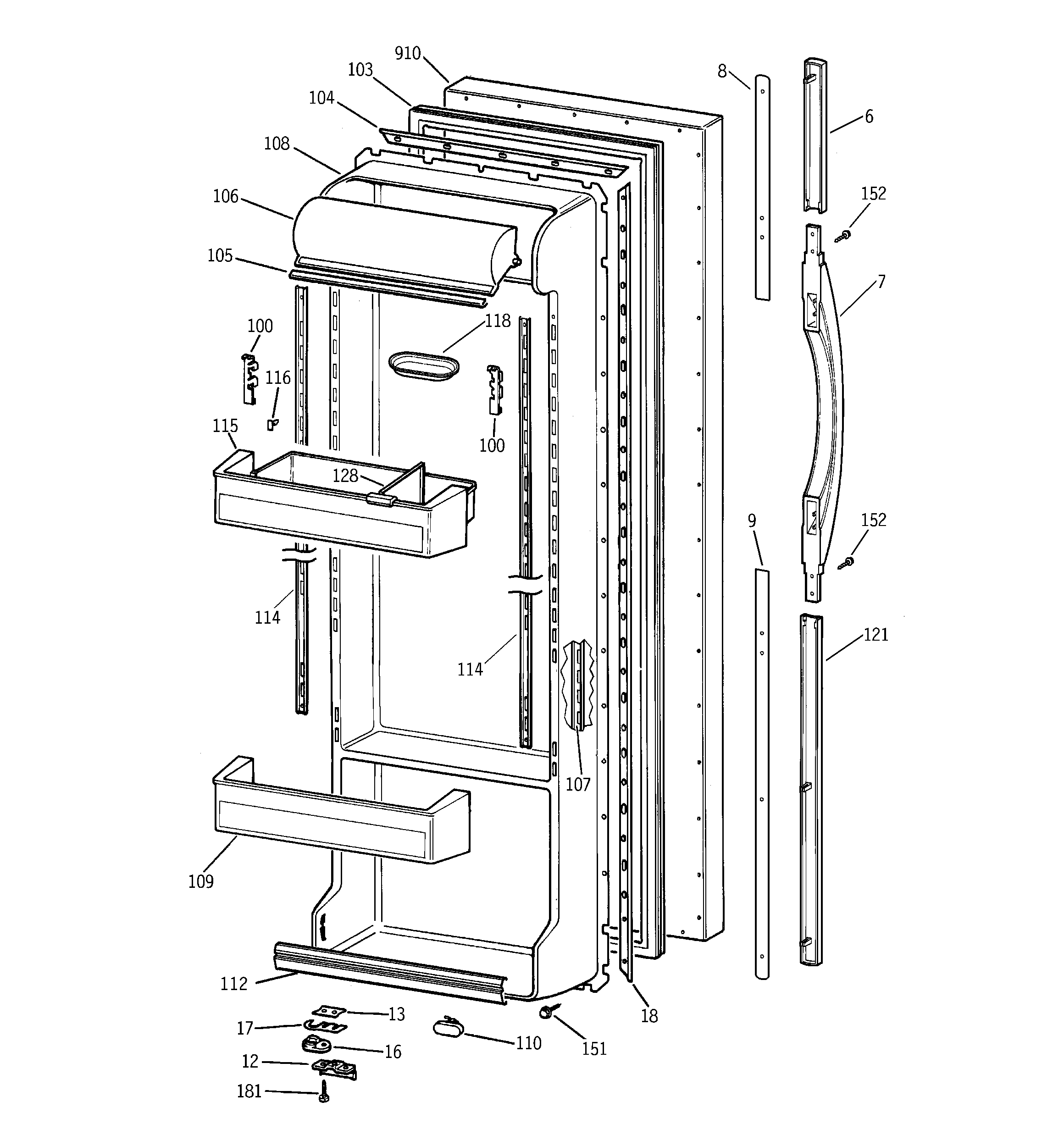 GE TFZ22PRBCWW fresh food door diagram