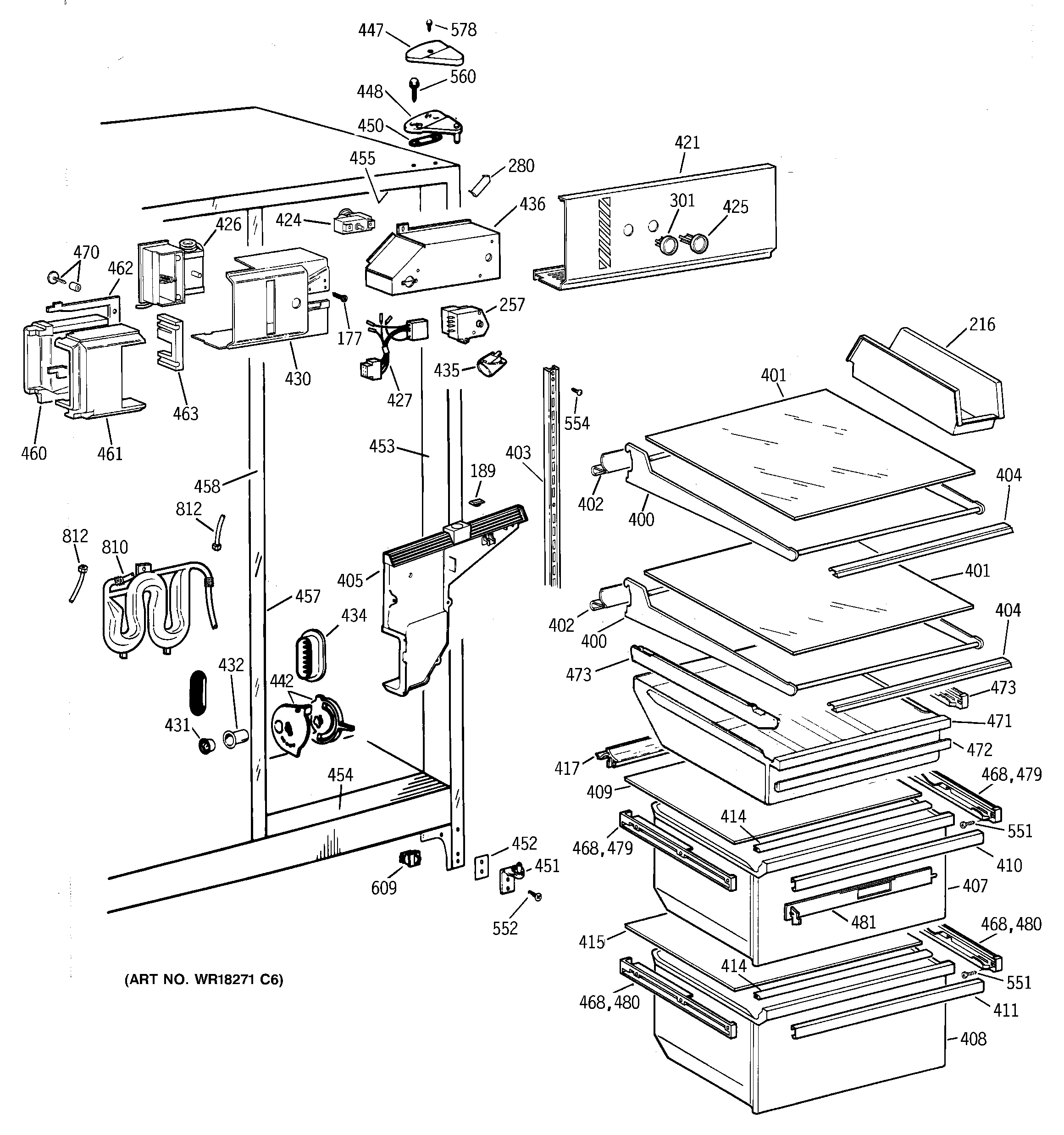 GE TFZ22JRBCWW fresh food section diagram
