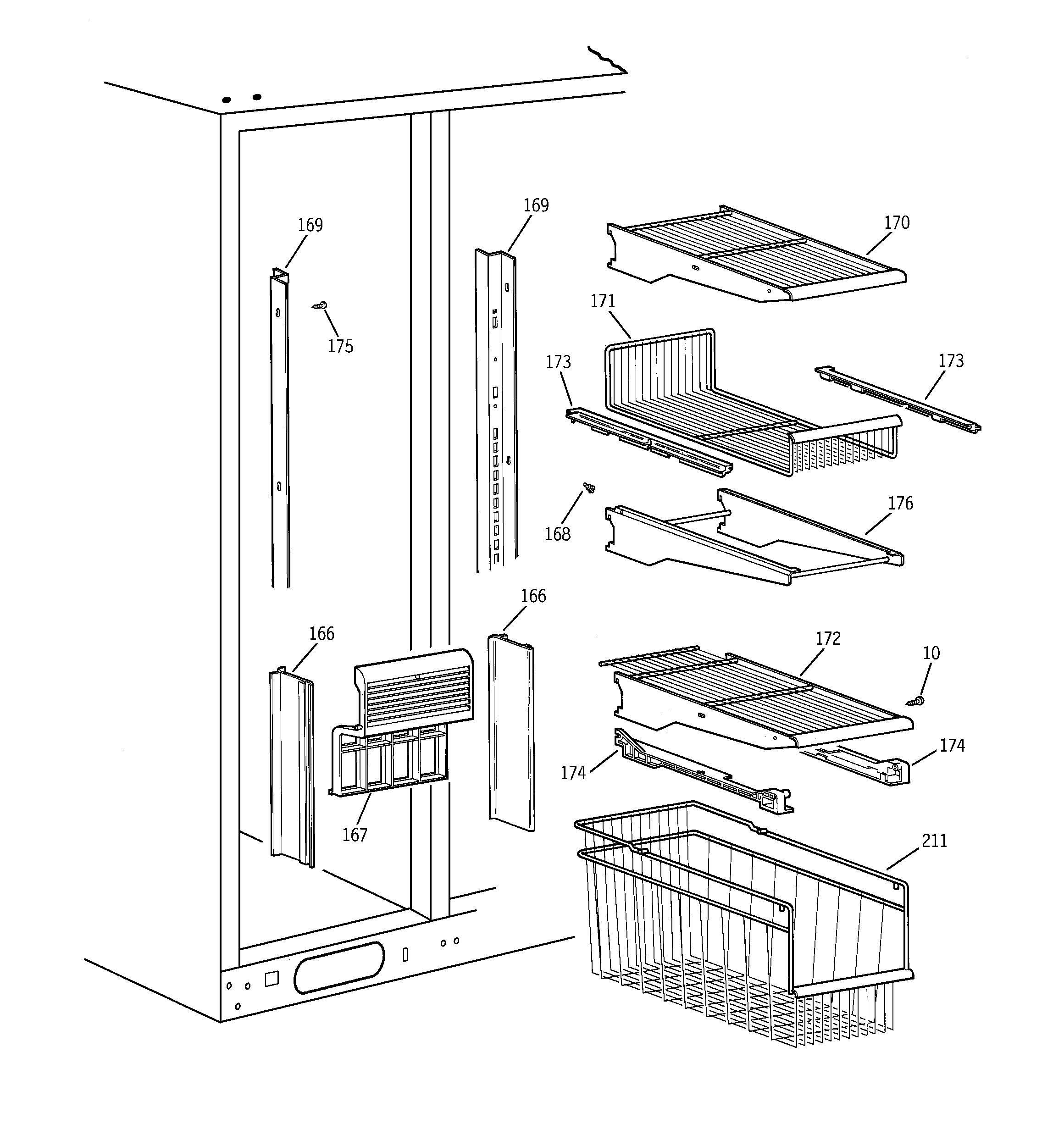 GE TPJ24PRBCWW freezer shelves diagram