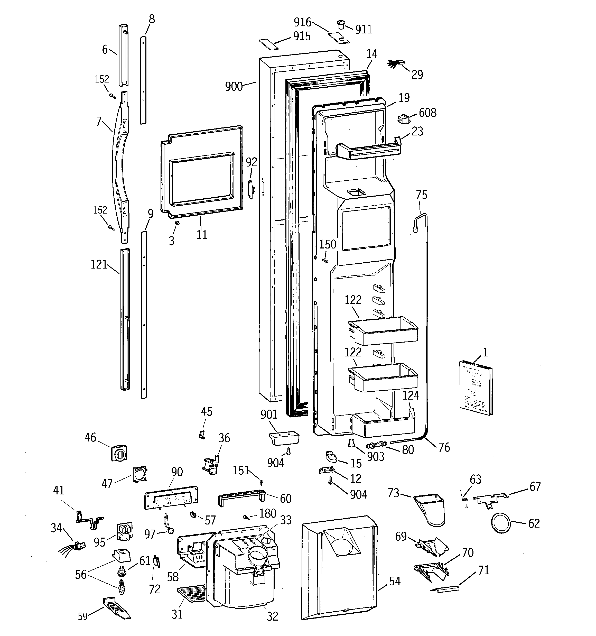 GE TPK24PFBCAA freezer door diagram