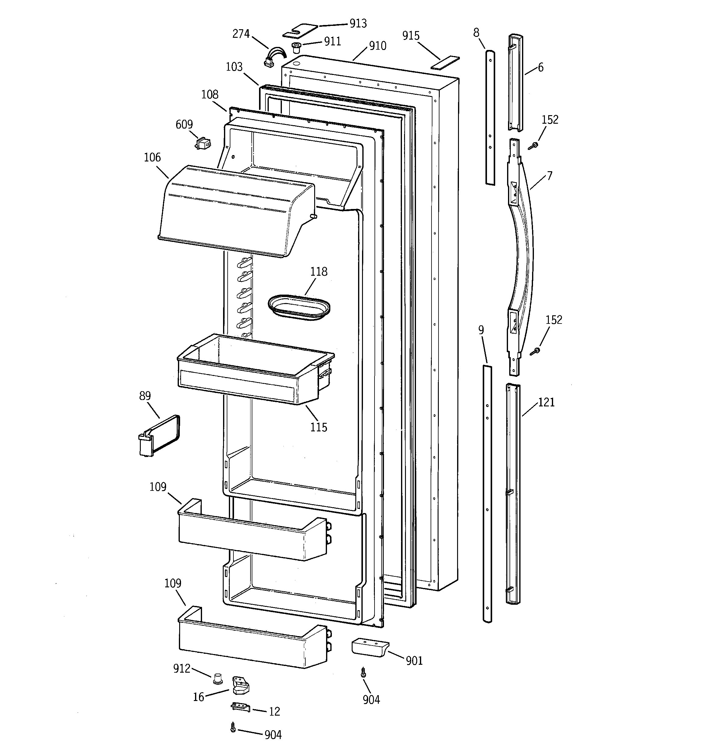 GE TPK24PRBCWW fresh food door diagram