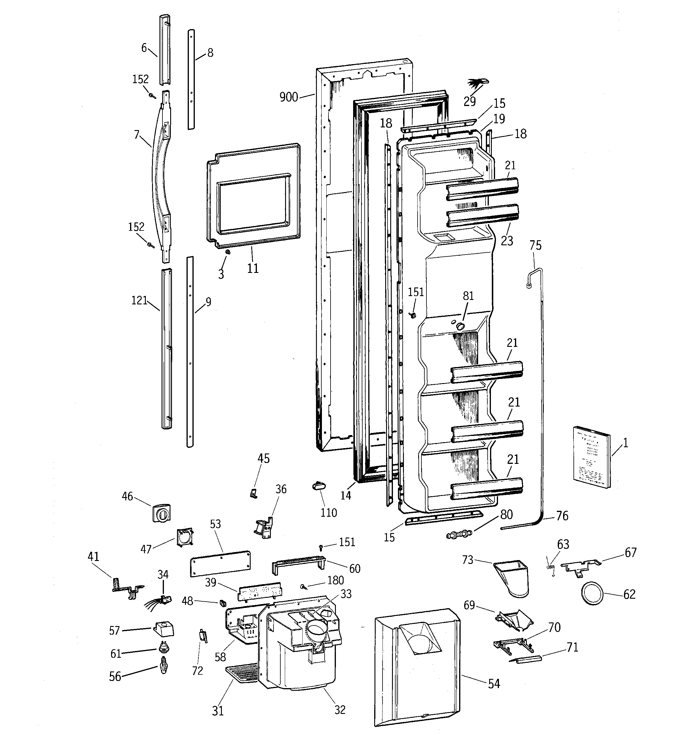GE TFT25PRBCAA freezer door diagram