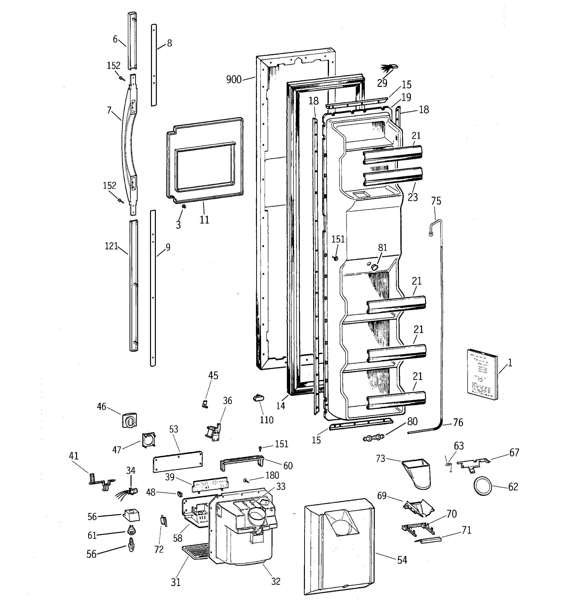 GE TFX25ARBCWW freezer door diagram