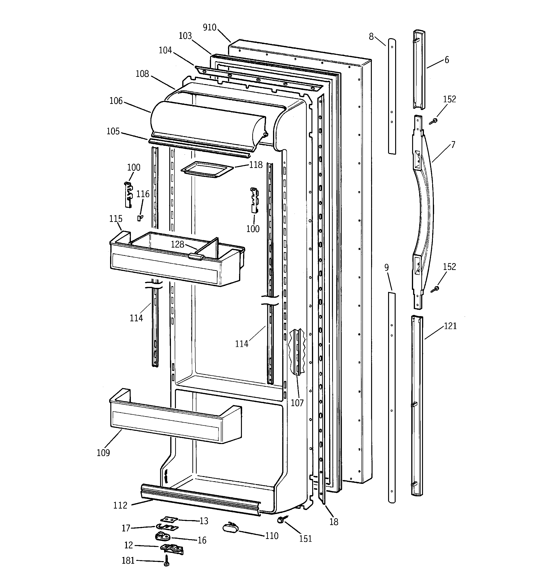 GE TFX25ARBCWW fresh food door diagram