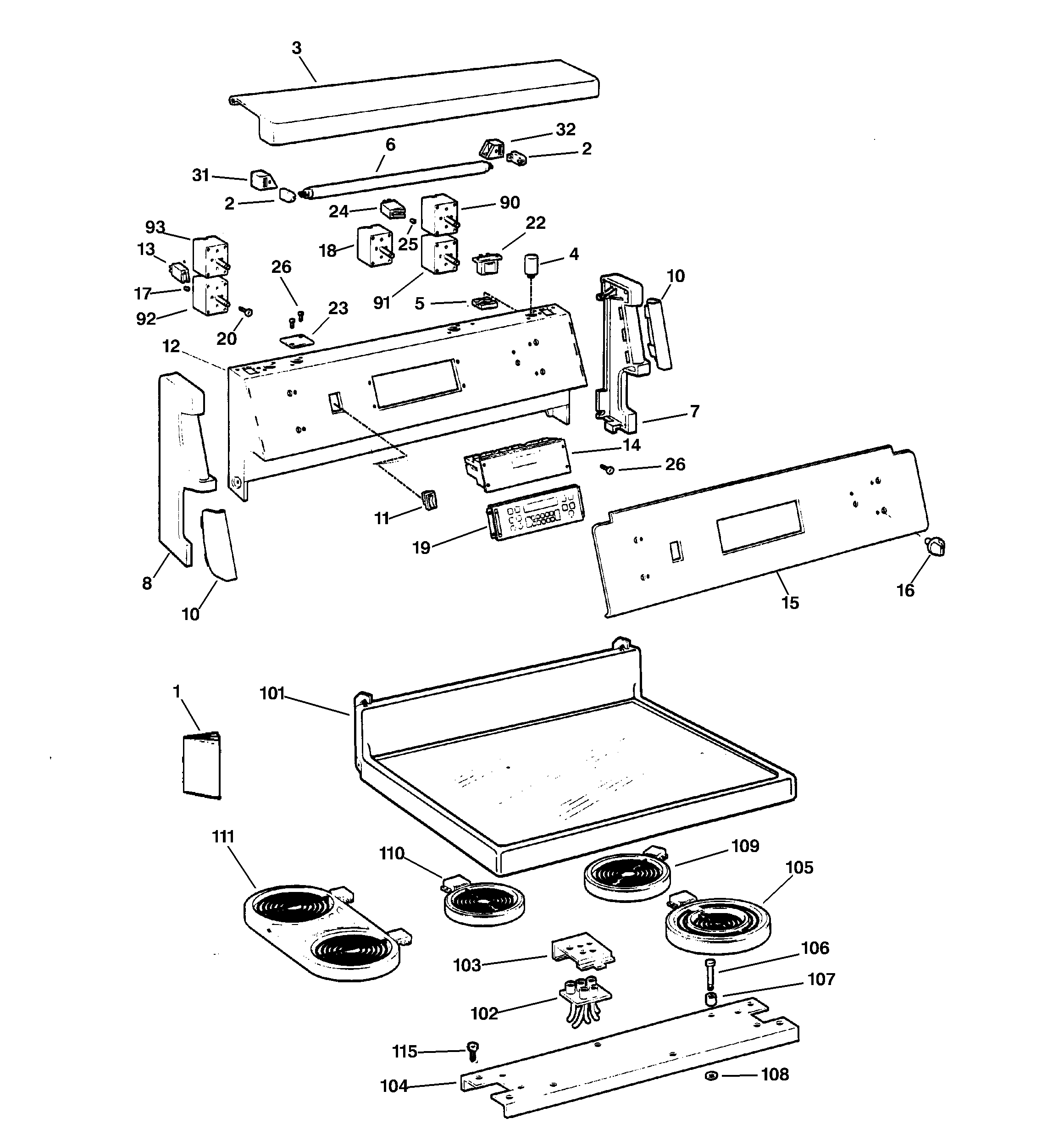 GE JB970SB1SS control panel & cooktop diagram