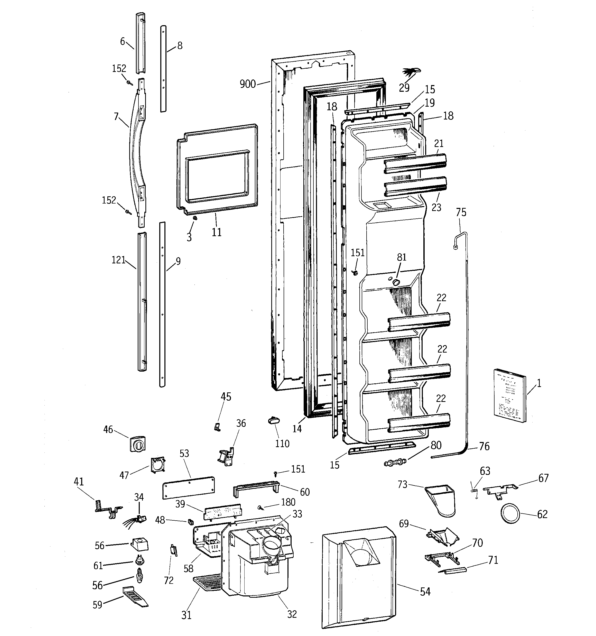 GE TFK25PRBCWW freezer door diagram