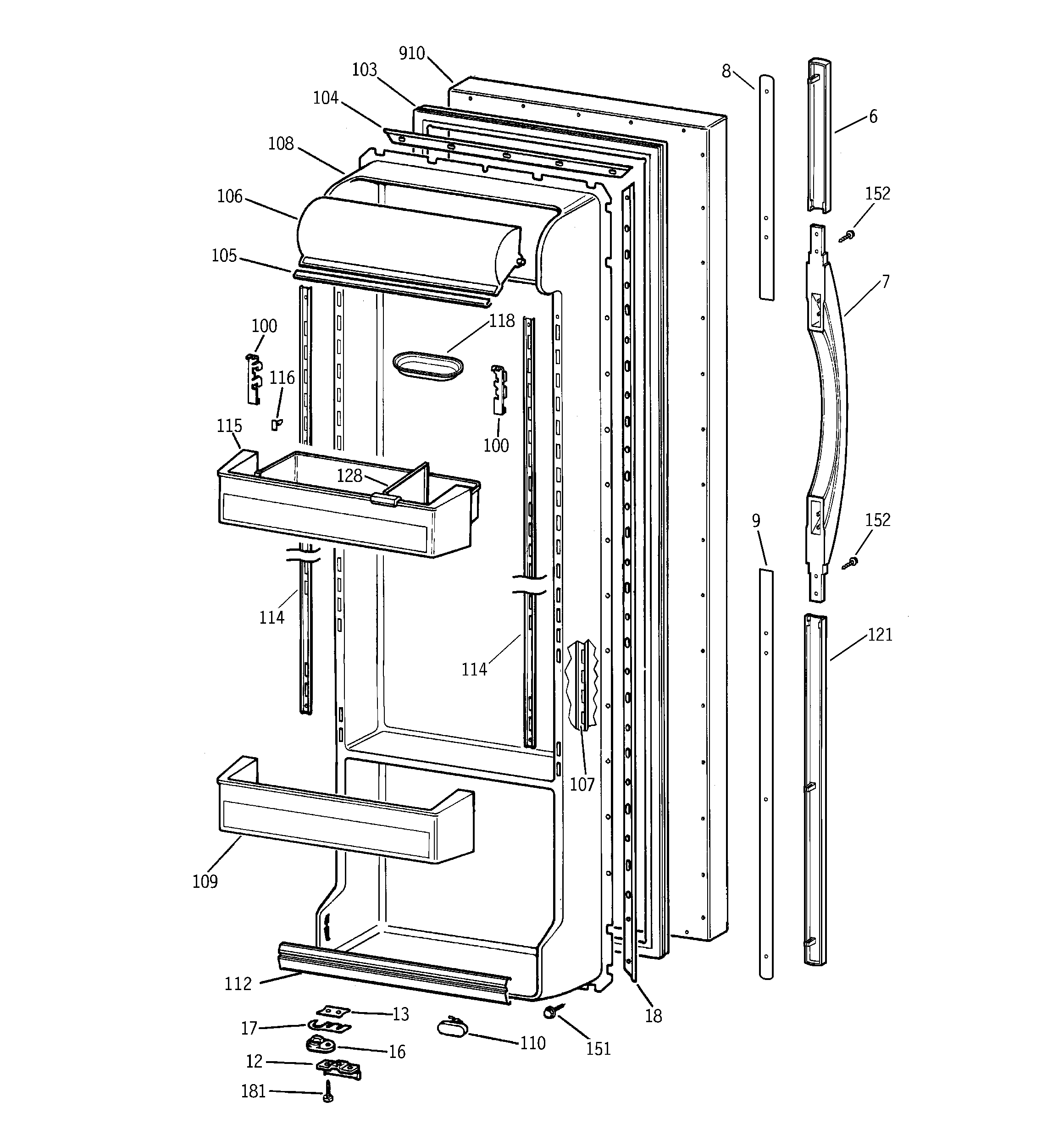 GE TFK25PRBCWW fresh food door diagram