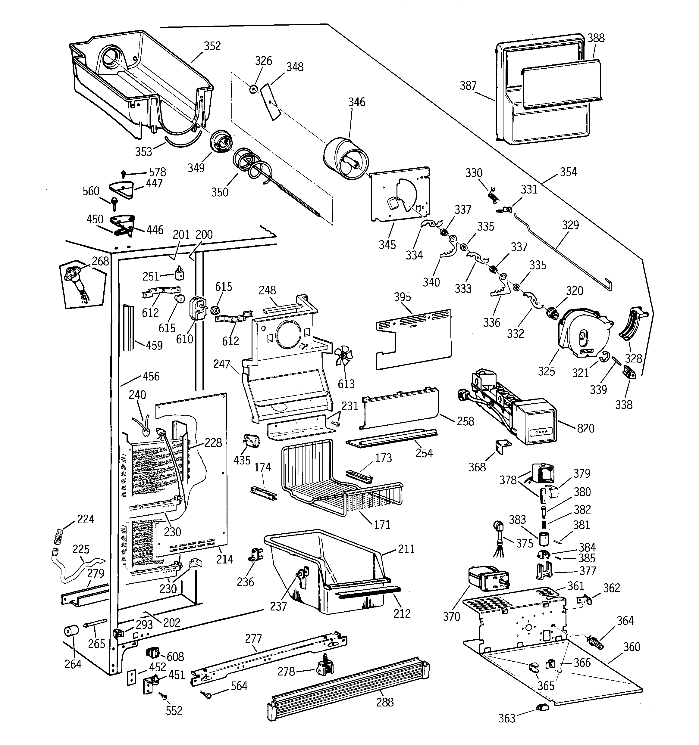 GE TFK25PRBCWW freezer section diagram