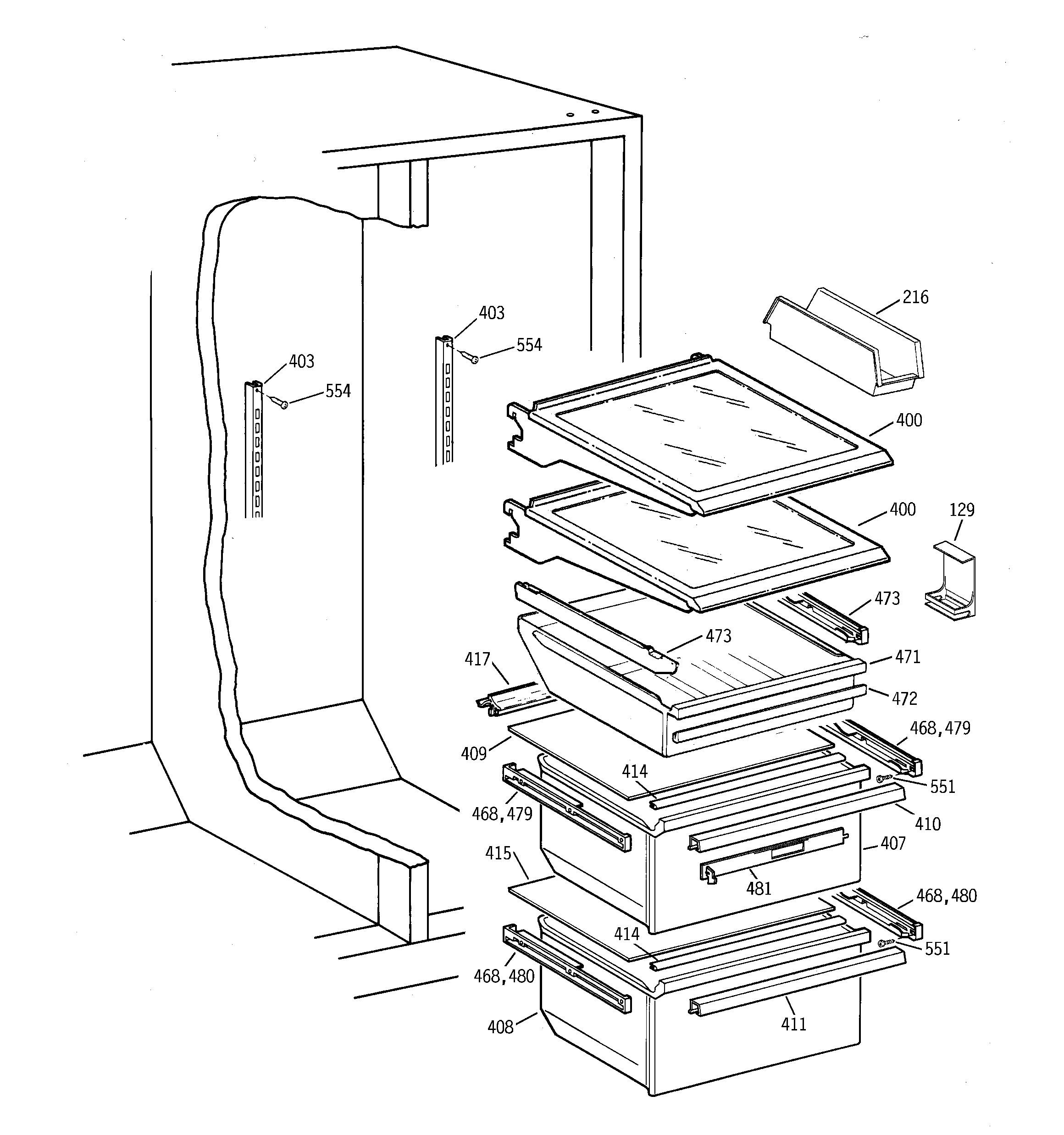 GE TFX25VPBCAA fresh food section diagram