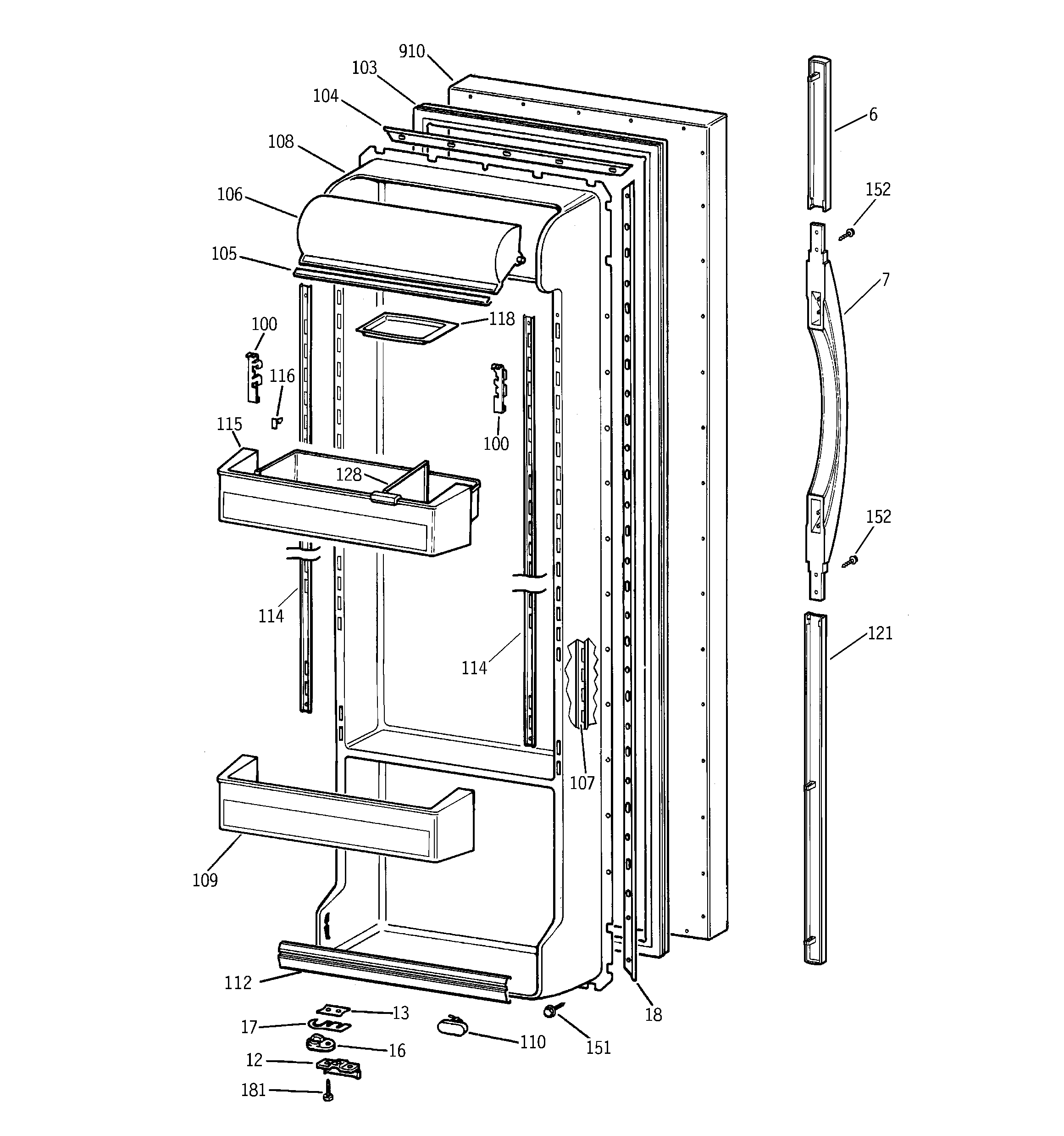 GE TFX25ZABCWW fresh food door diagram