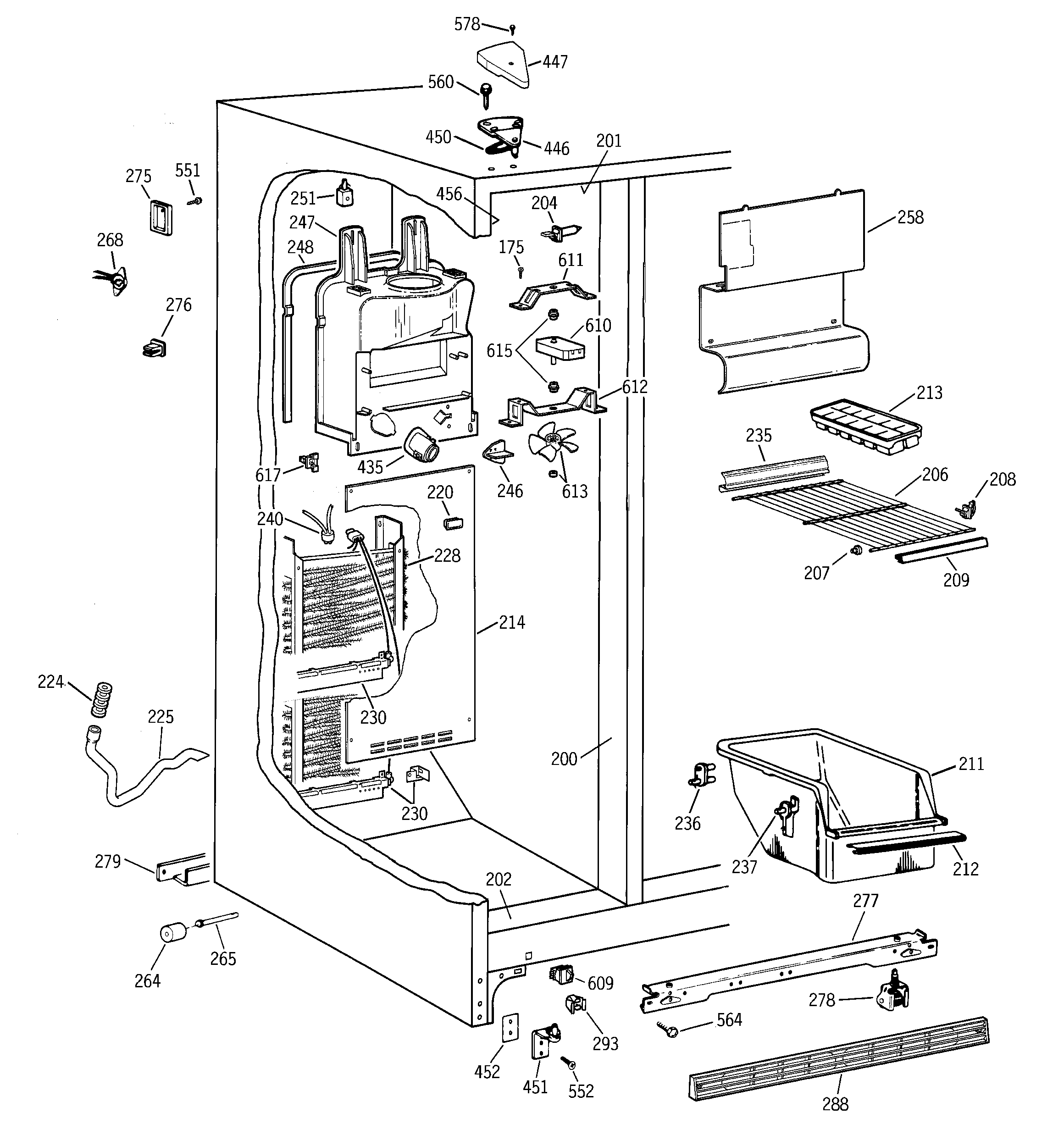 GE TFX25ZABCWW freezer section diagram
