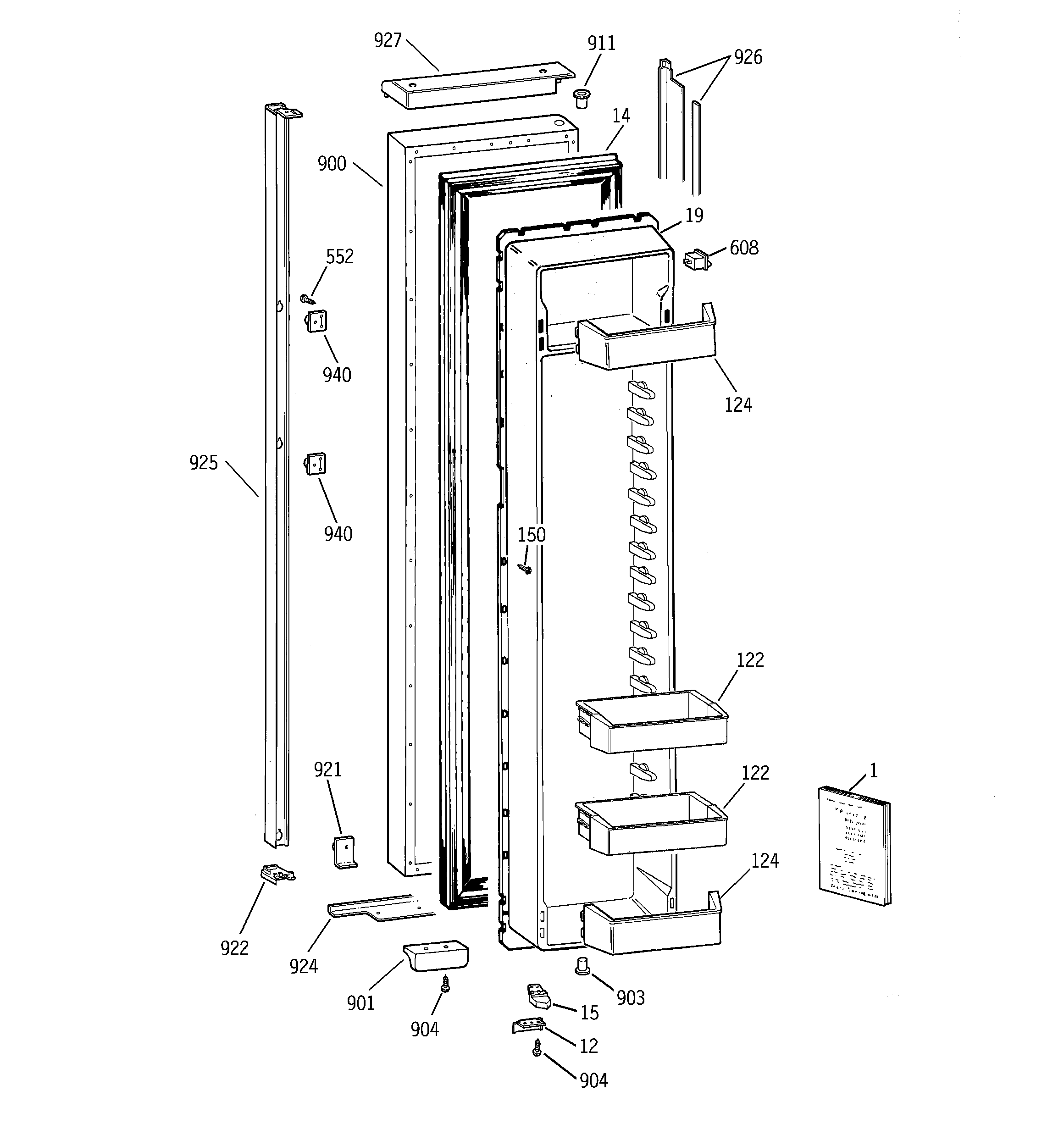 GE TPX24BIBABB freezer door diagram