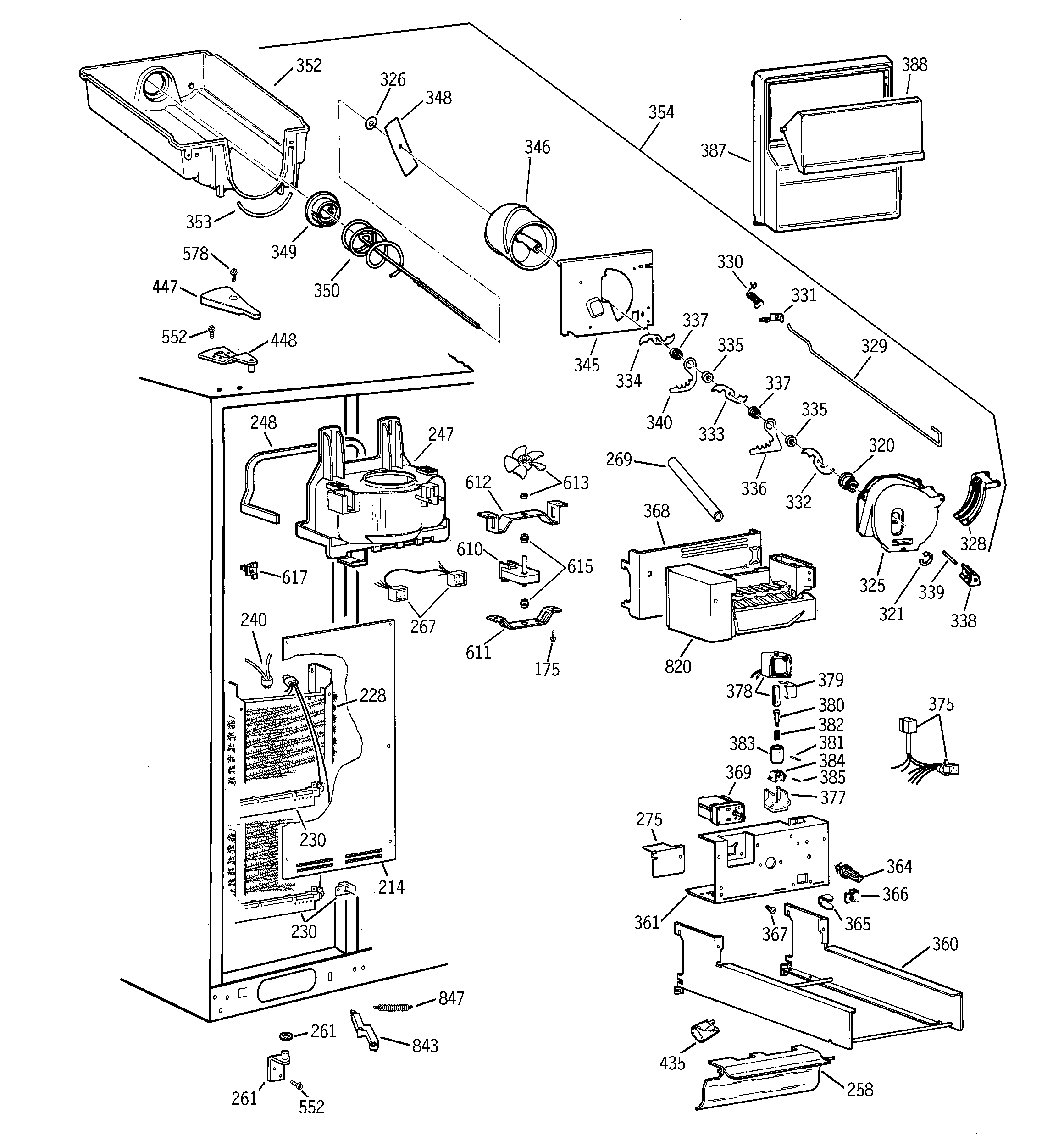 GE TPX24PPBAAA freezer section diagram