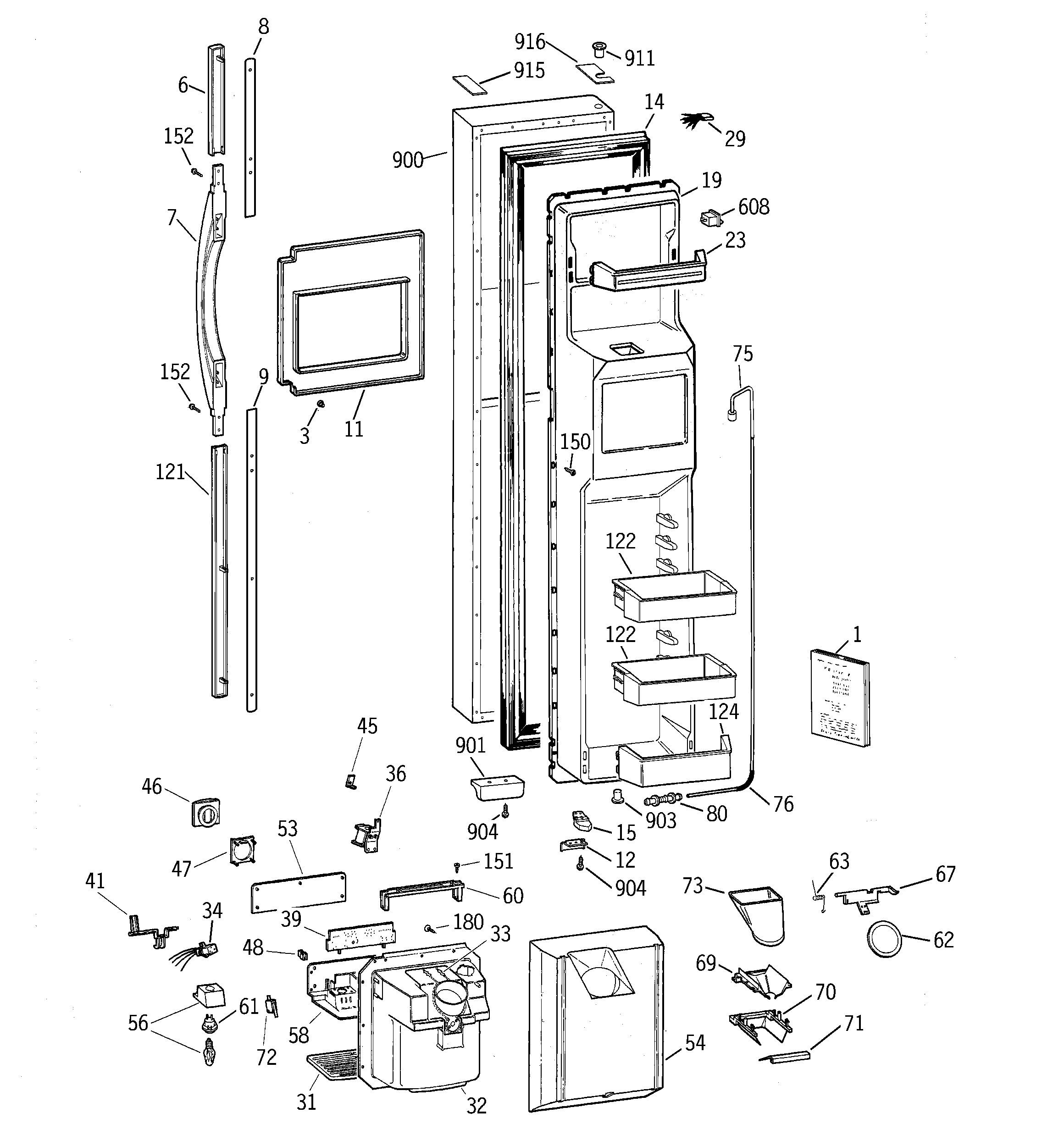 GE TPX24PRBAAA freezer door diagram
