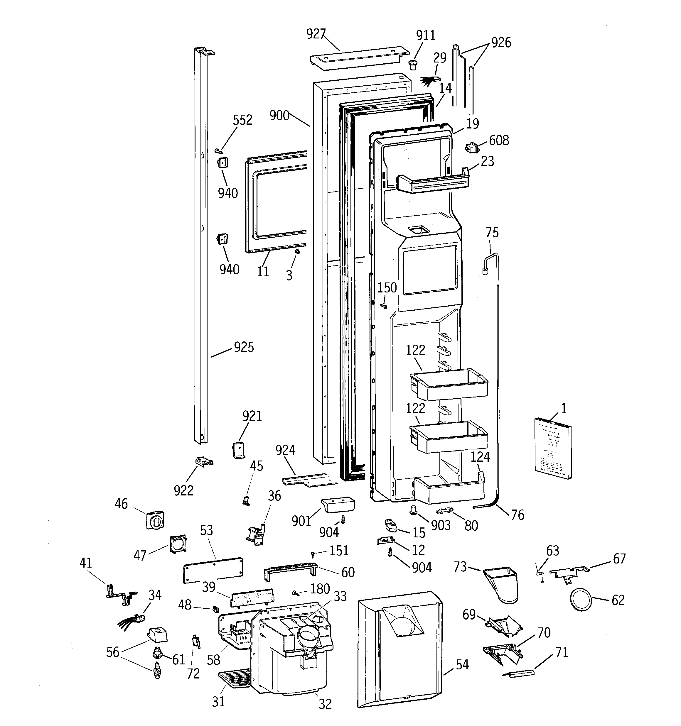 GE TPX24SPBABS freezer door diagram