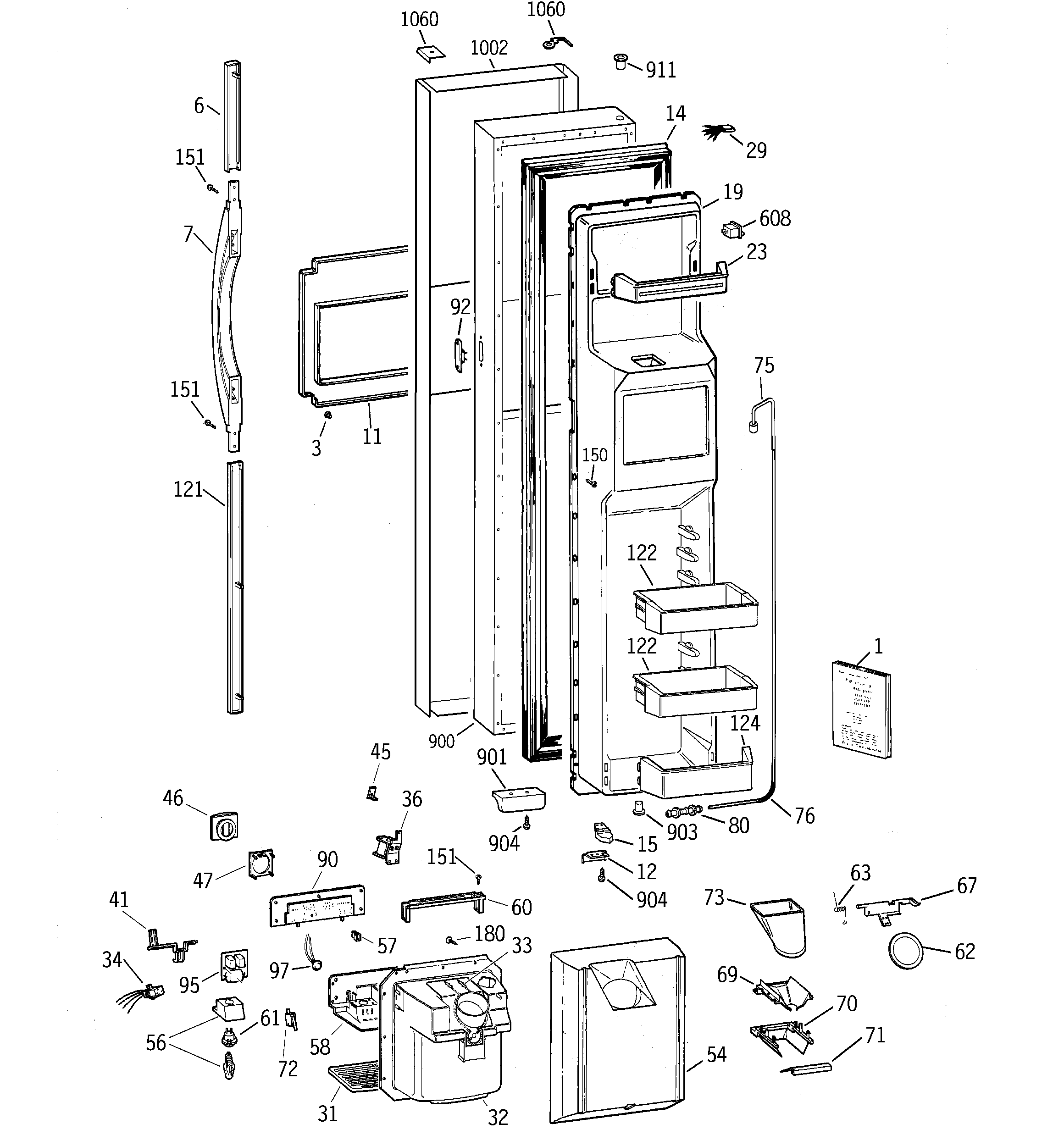 GE TPS24PBBABS freezer door diagram