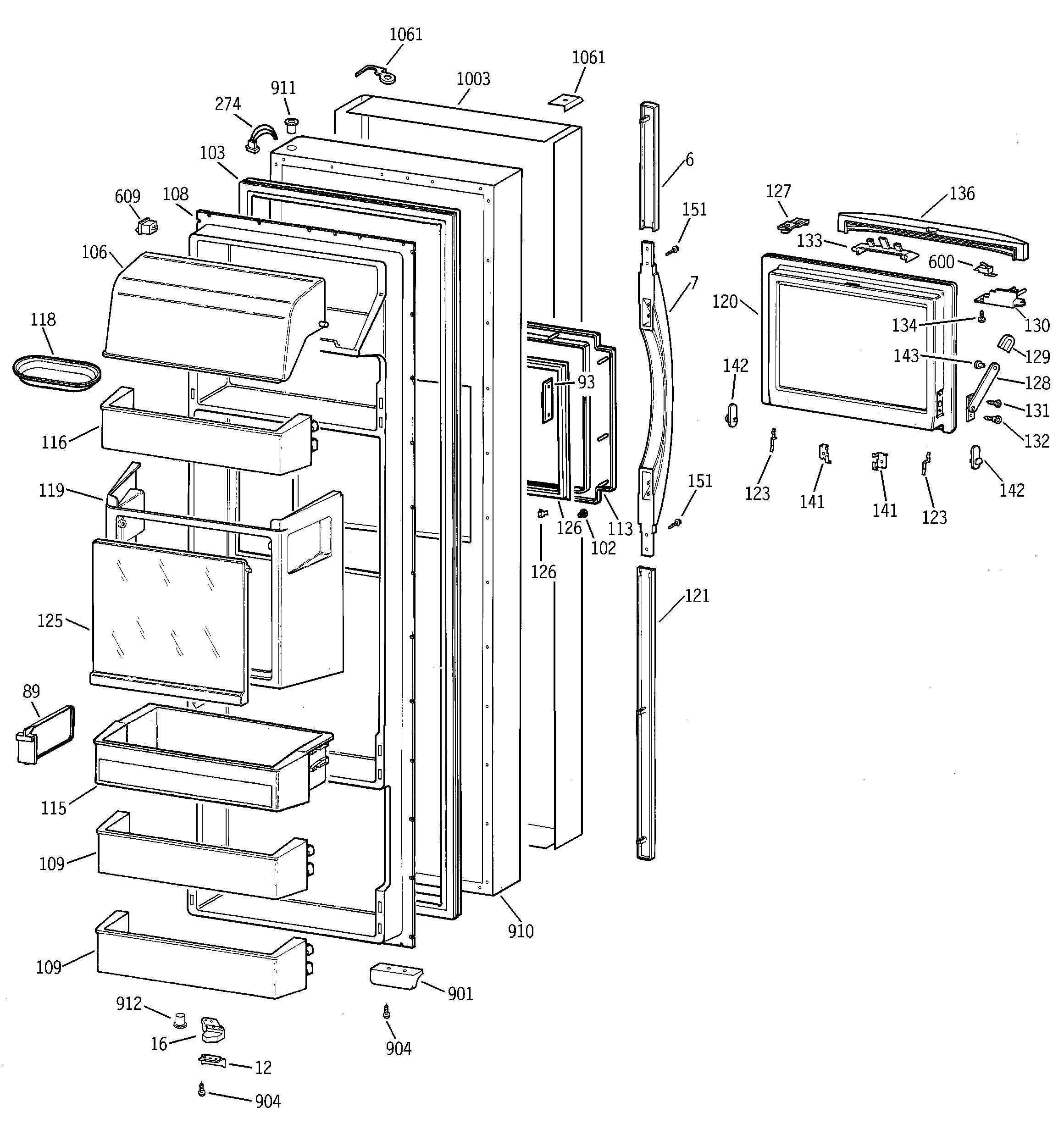 GE TPS24PBBABS fresh food door diagram