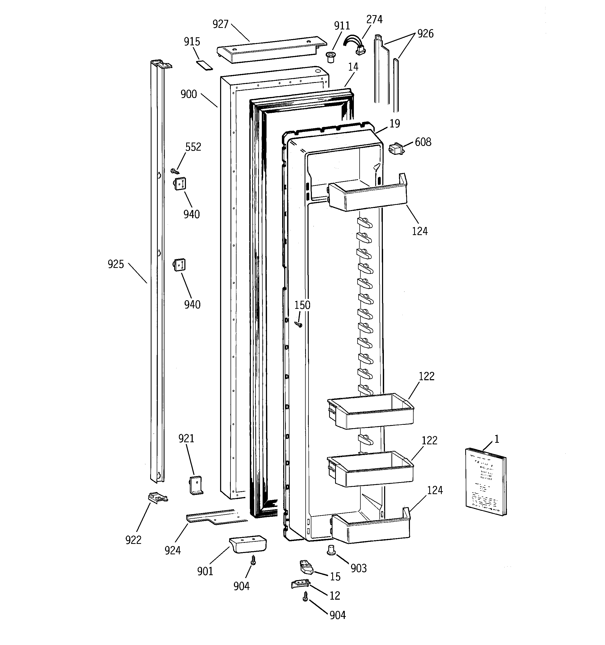 GE TPX24BIBBBB freezer door diagram