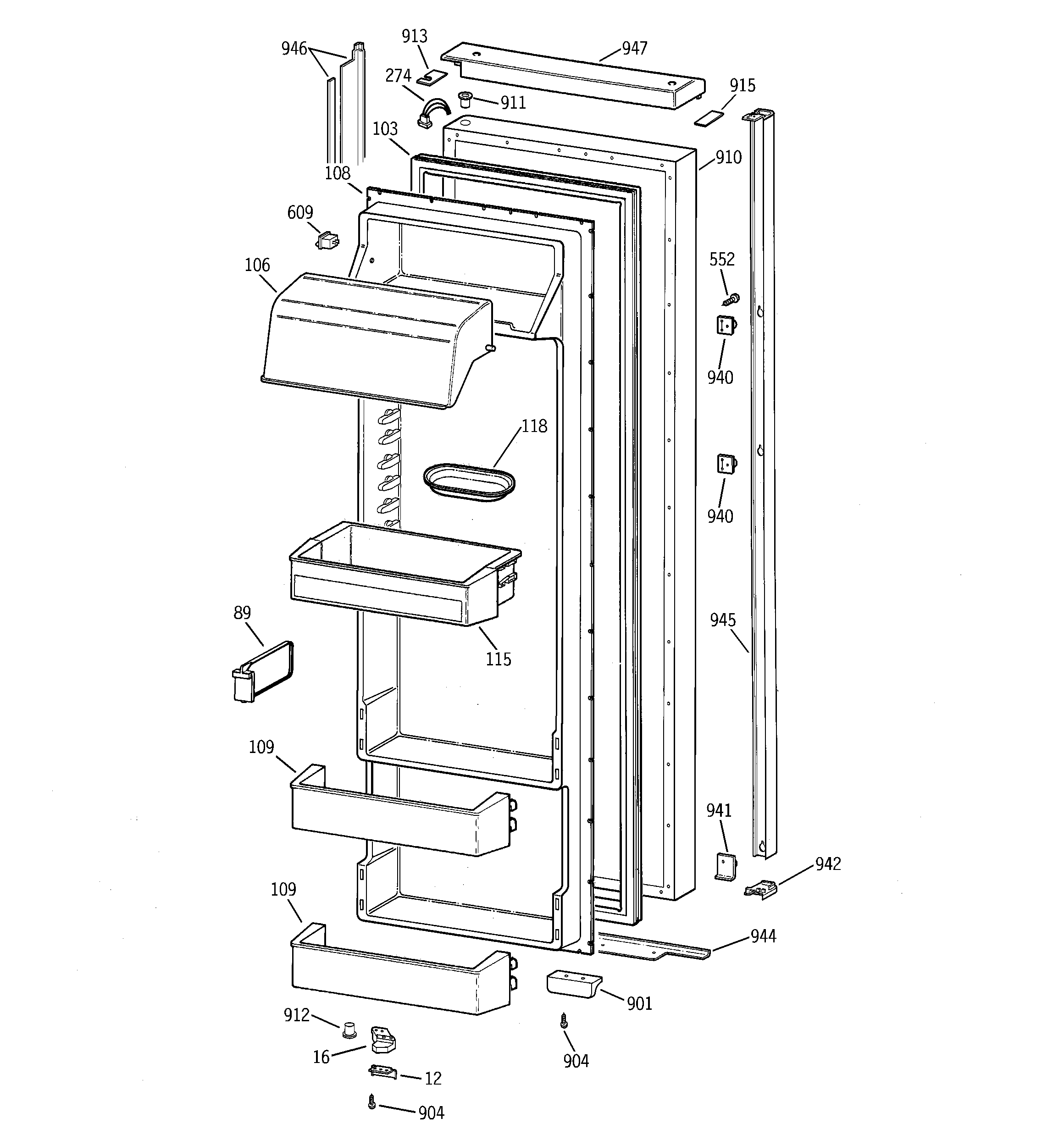 GE TPX24BIBBBB fresh food door diagram
