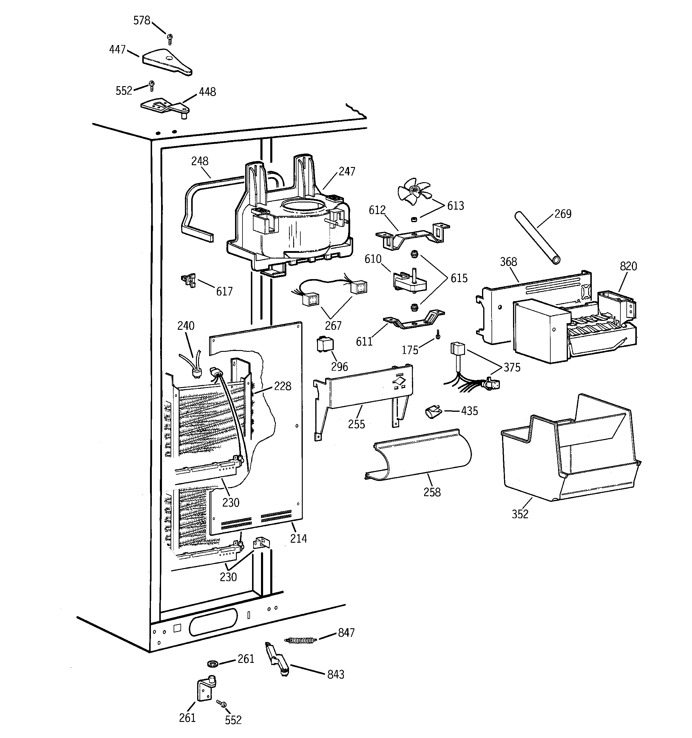 GE TPX24BIBBBB freezer section diagram