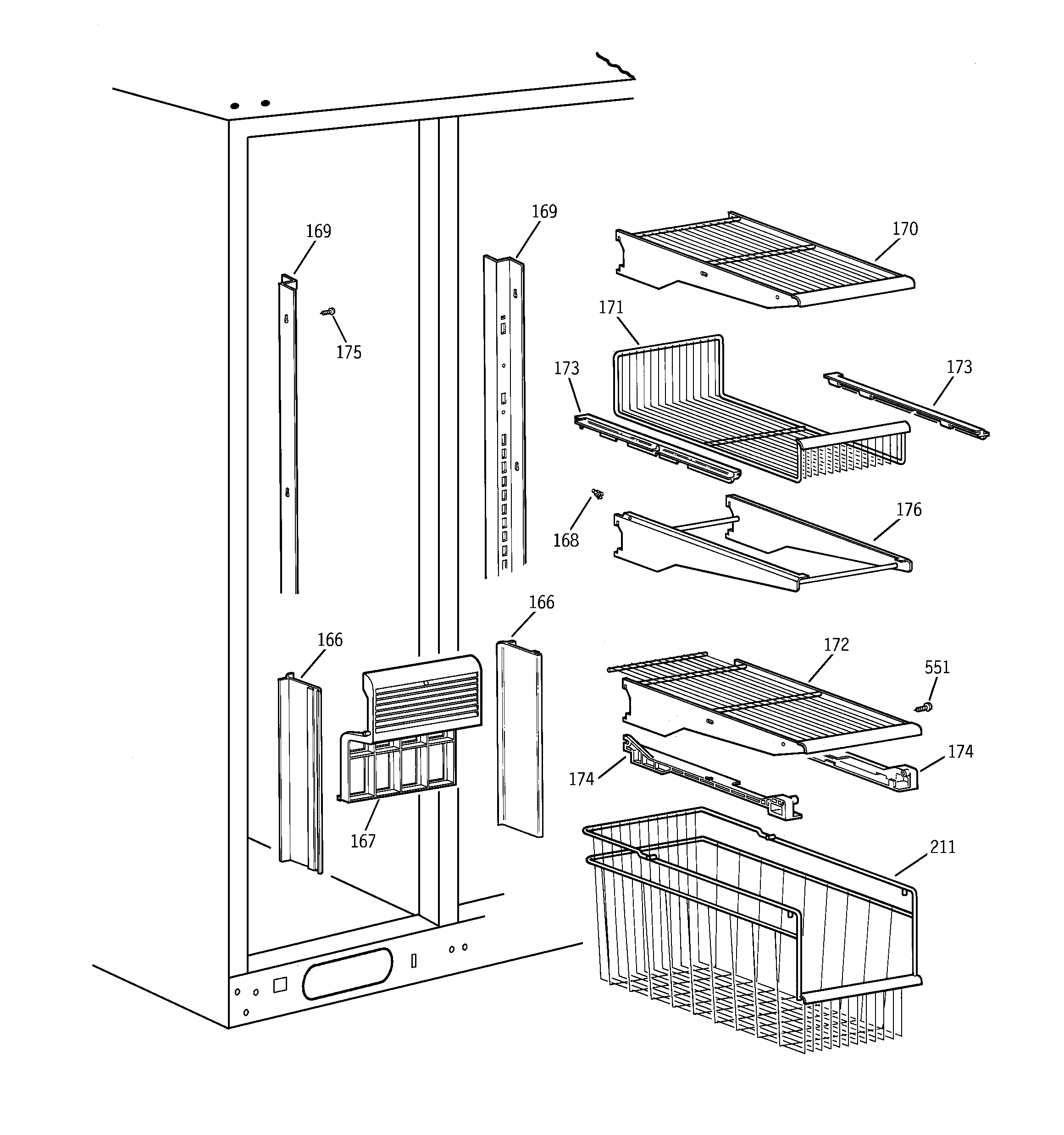GE TPX24BIBBBB freezer shelves diagram