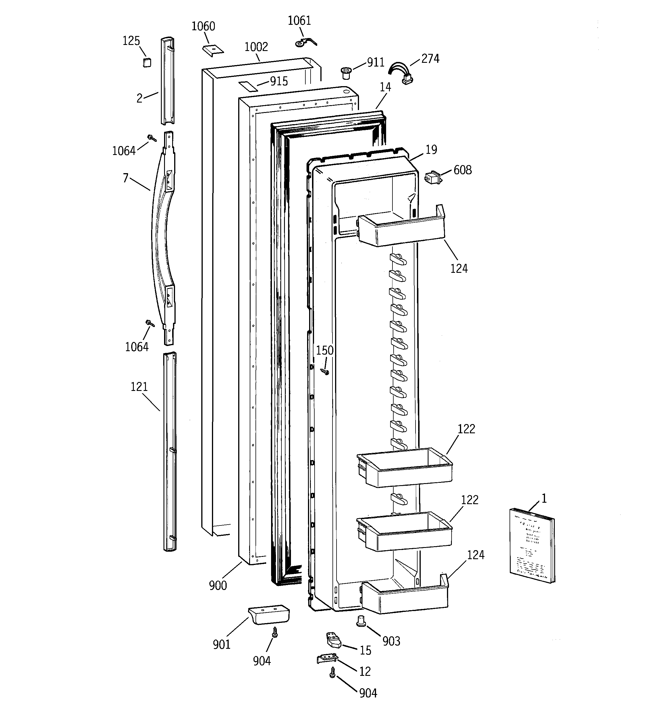 GE TPS24PIBBBS freezer door diagram