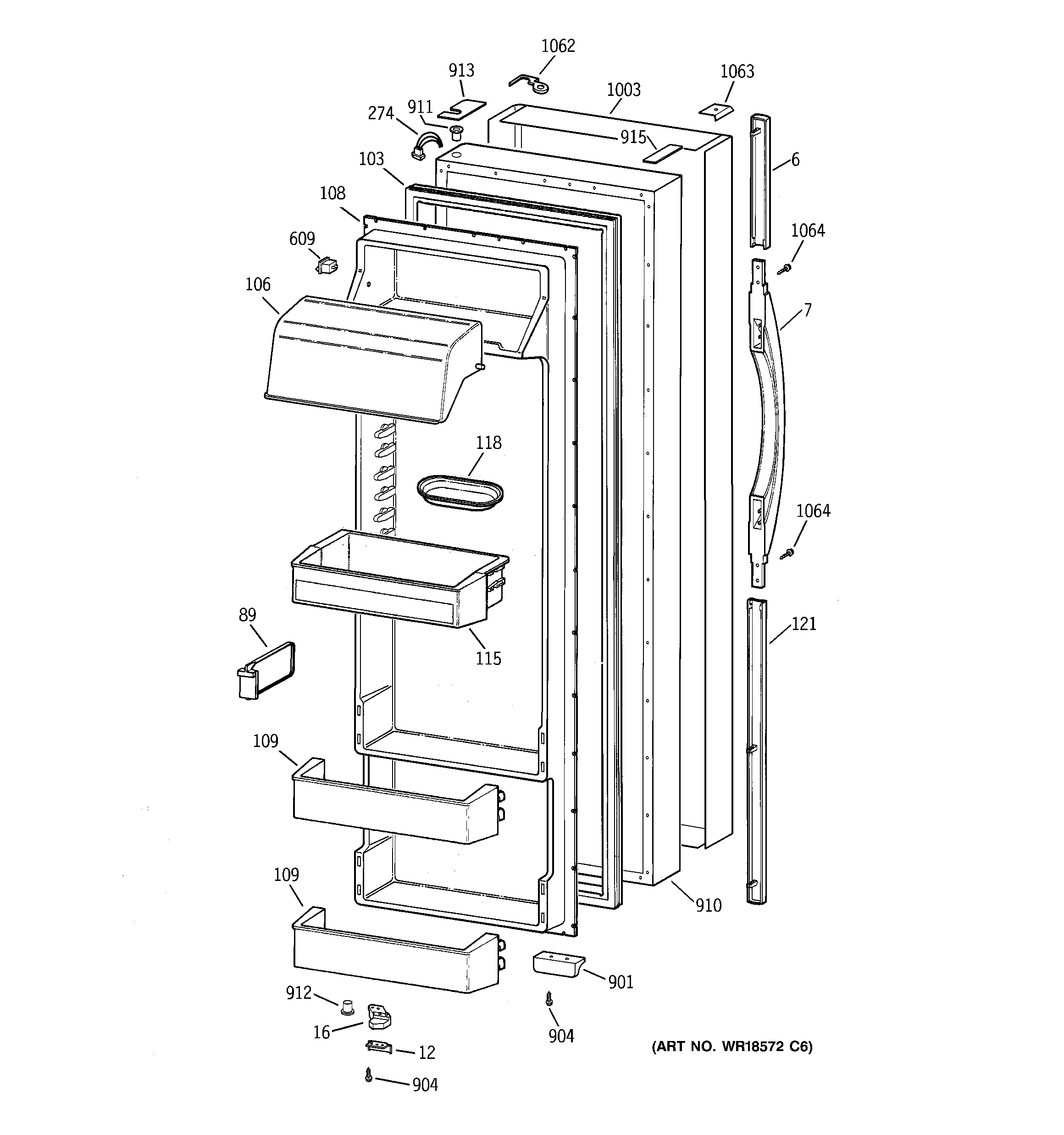 GE TPS24PIBBBS fresh food door diagram