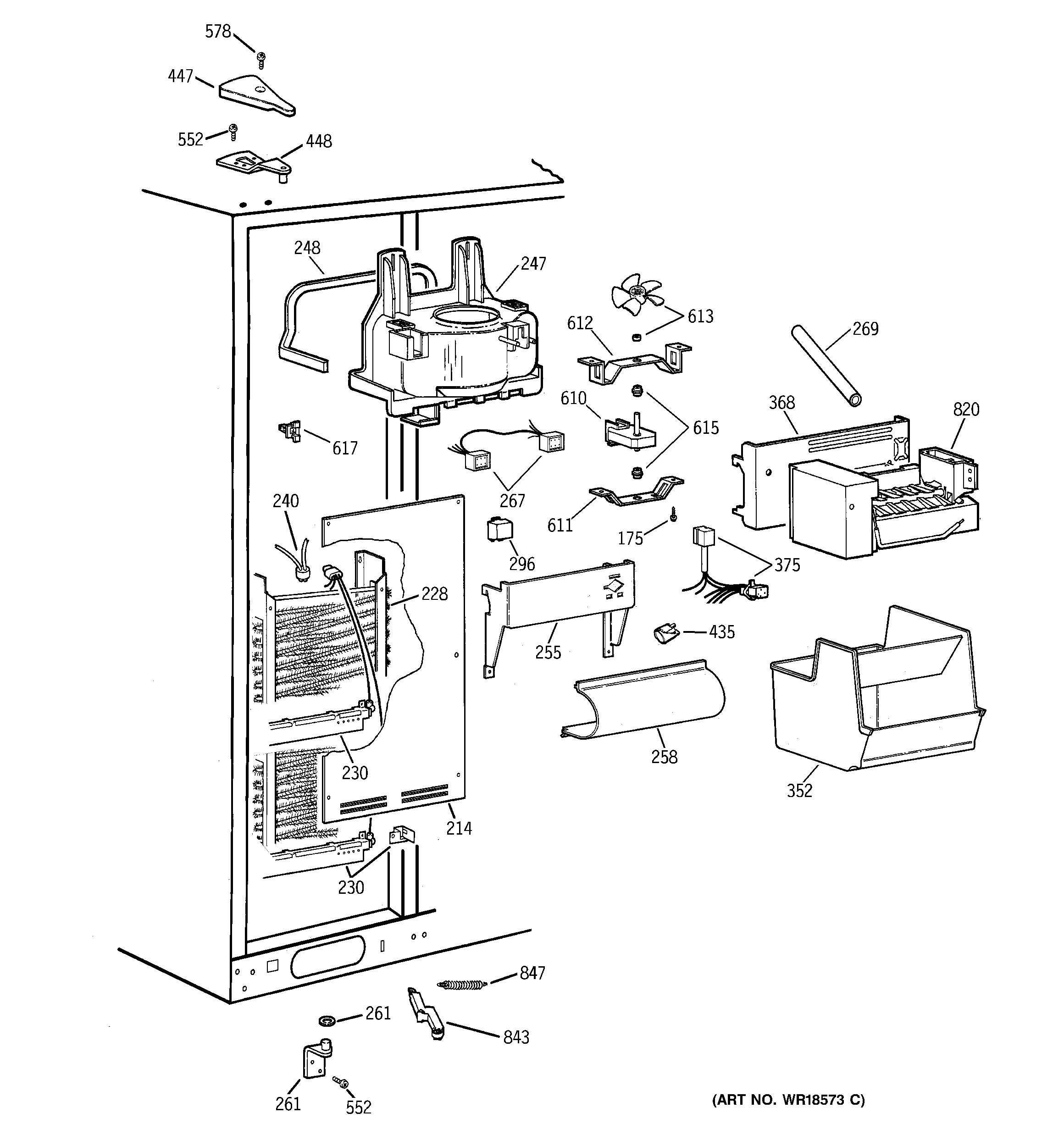GE TPS24PIBBBS freezer section diagram