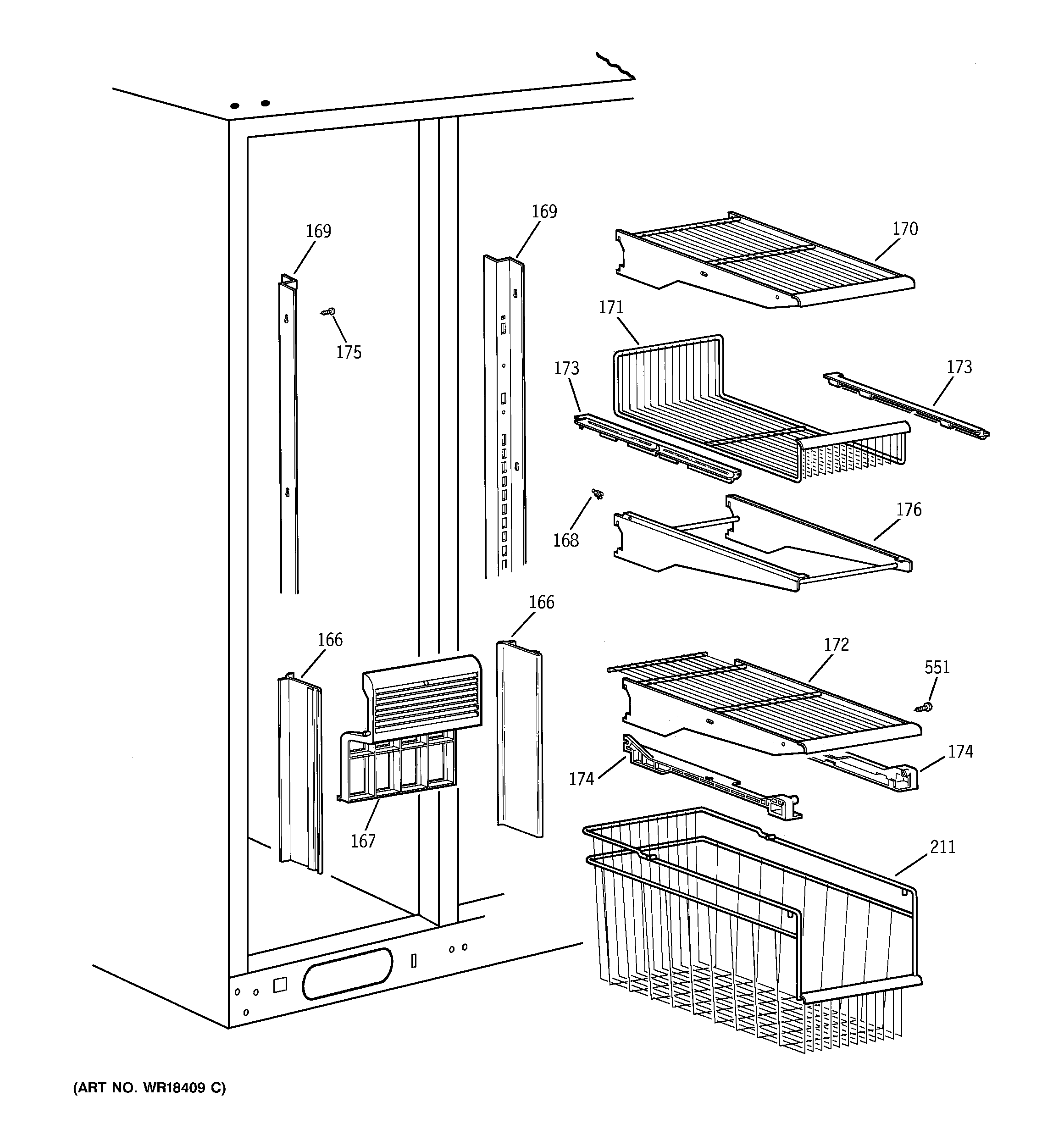 GE TPS24PIBBBS freezer shelves diagram