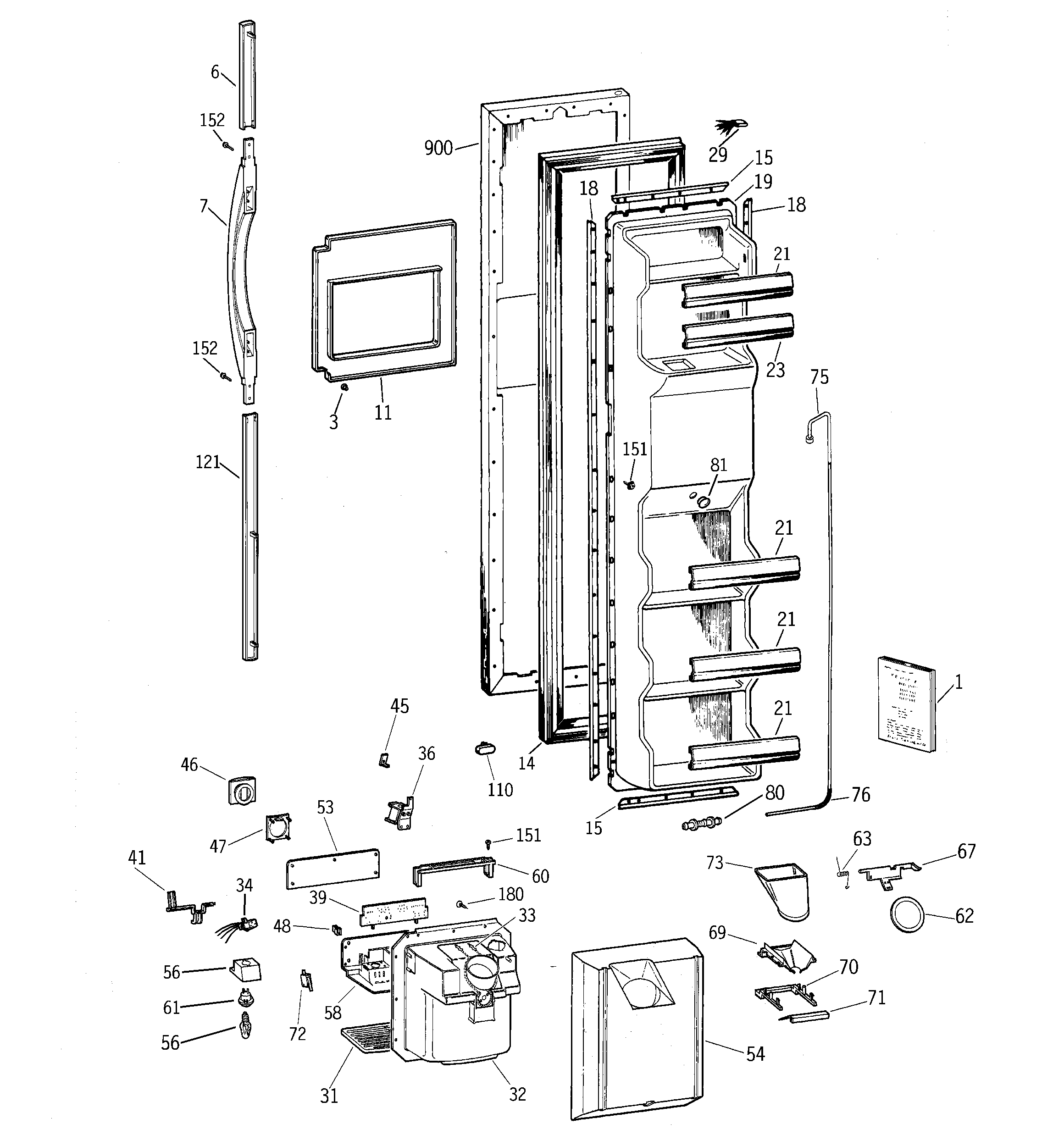 GE TFX25QRCBWW freezer door diagram