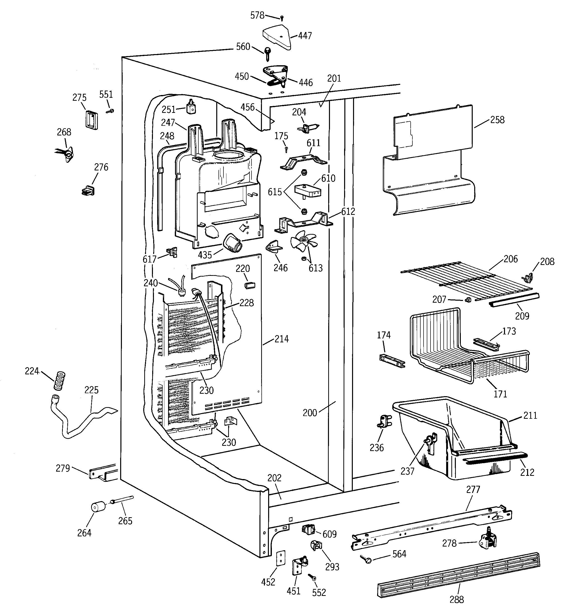 GE TFX25PABCWW freezer section diagram