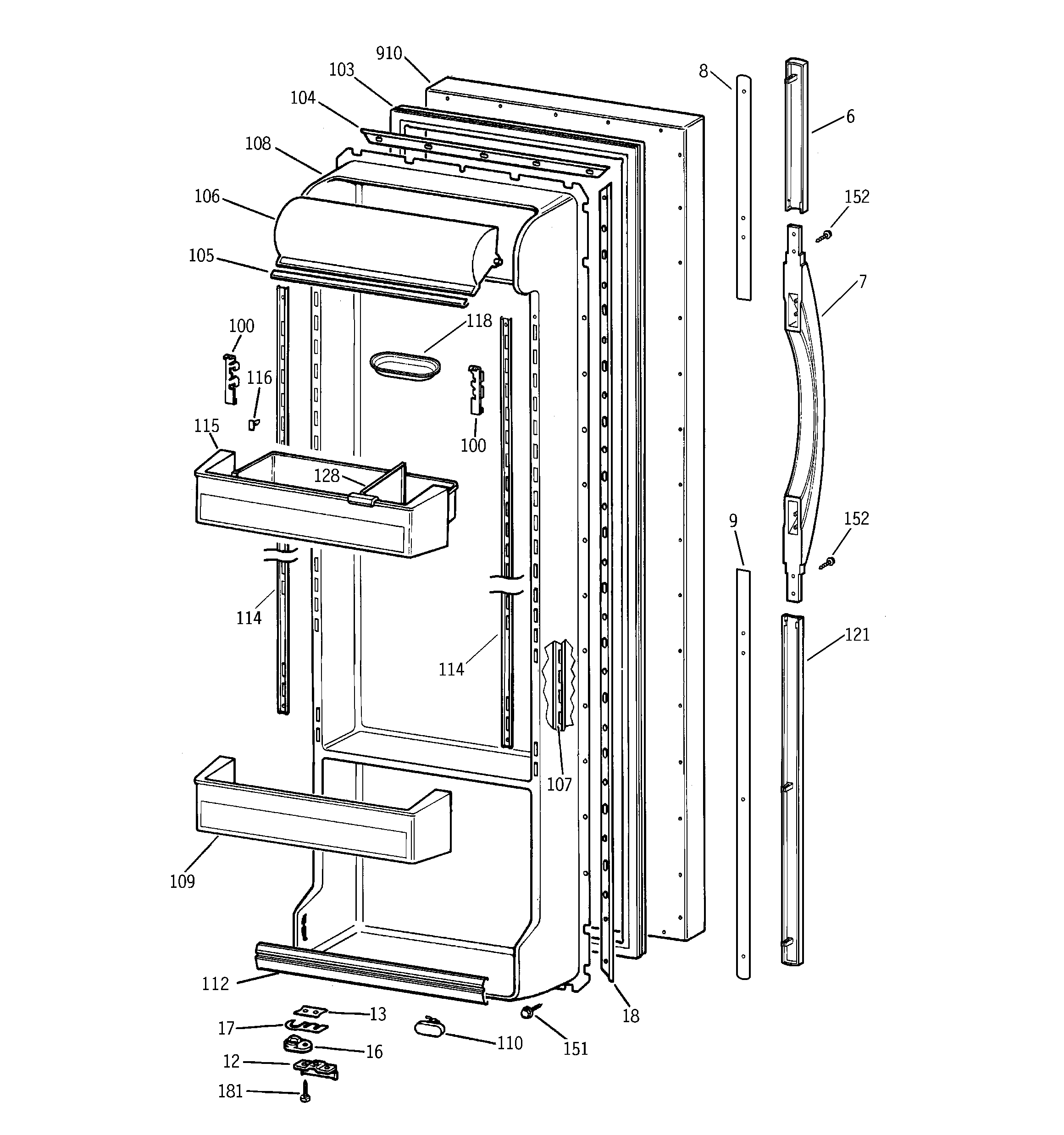 GE TFX25PPBCBB fresh food door diagram