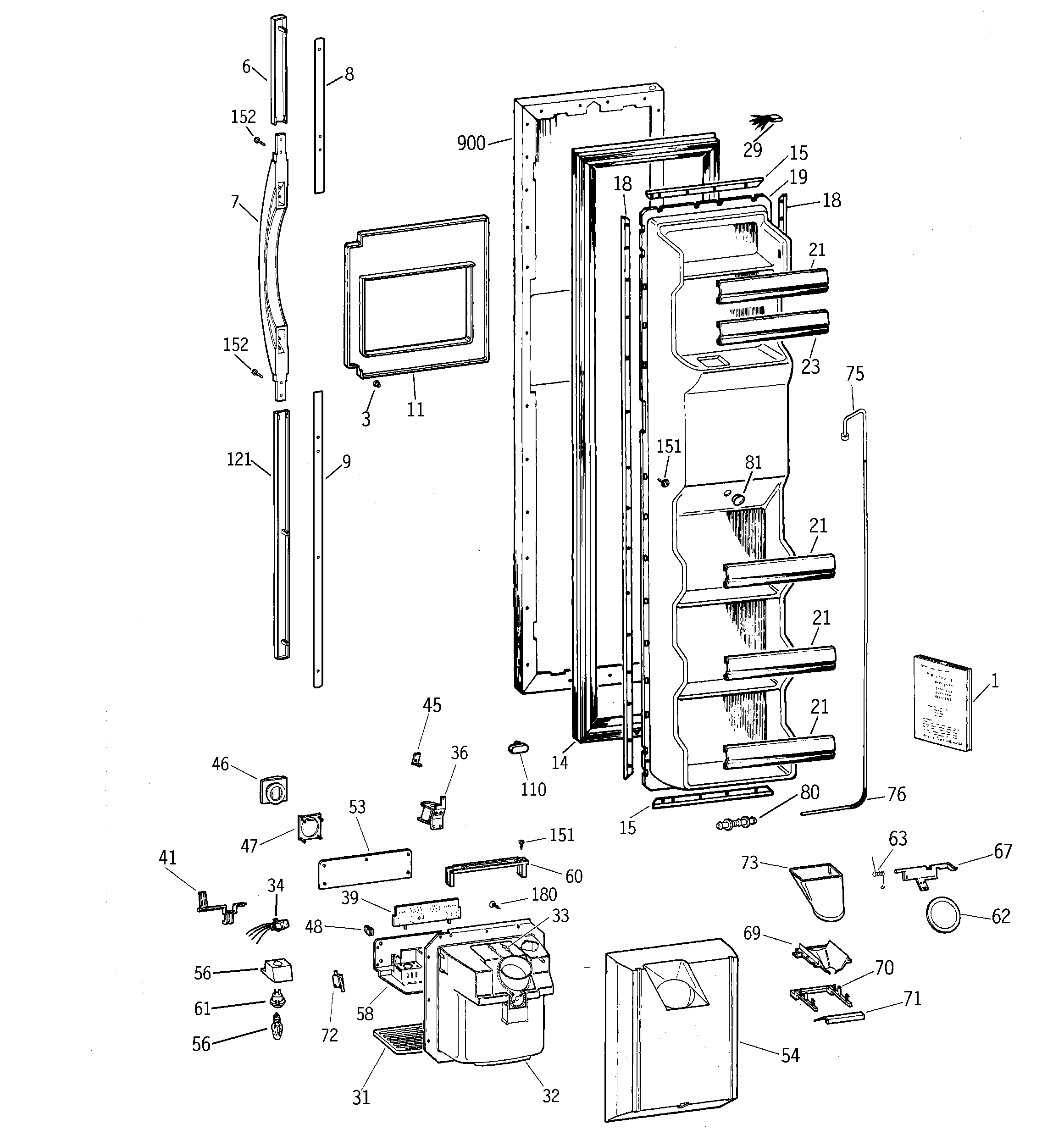 GE TFX25PRBCBB freezer door diagram