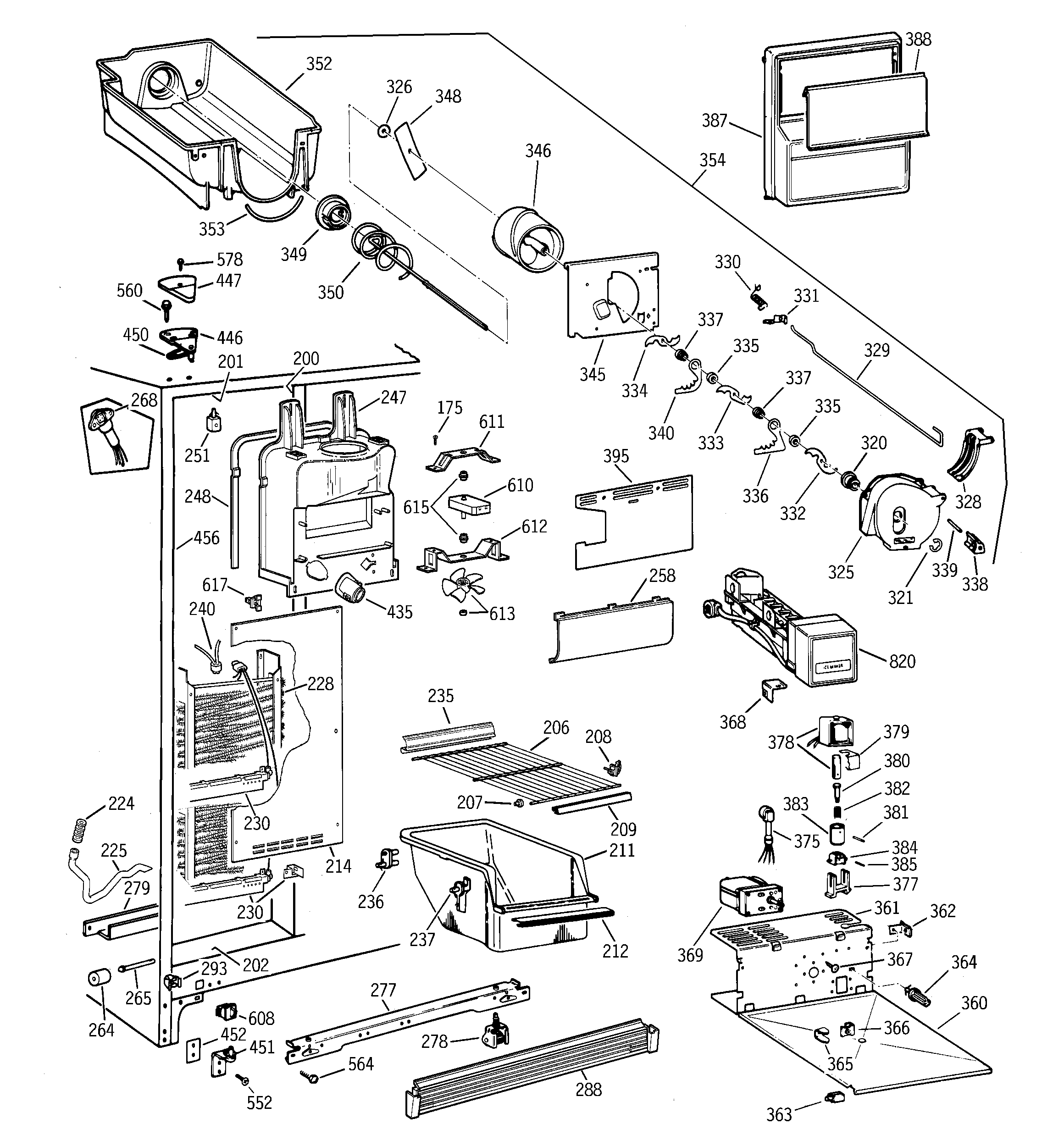 GE TFX25ZPBCAA freezer section diagram