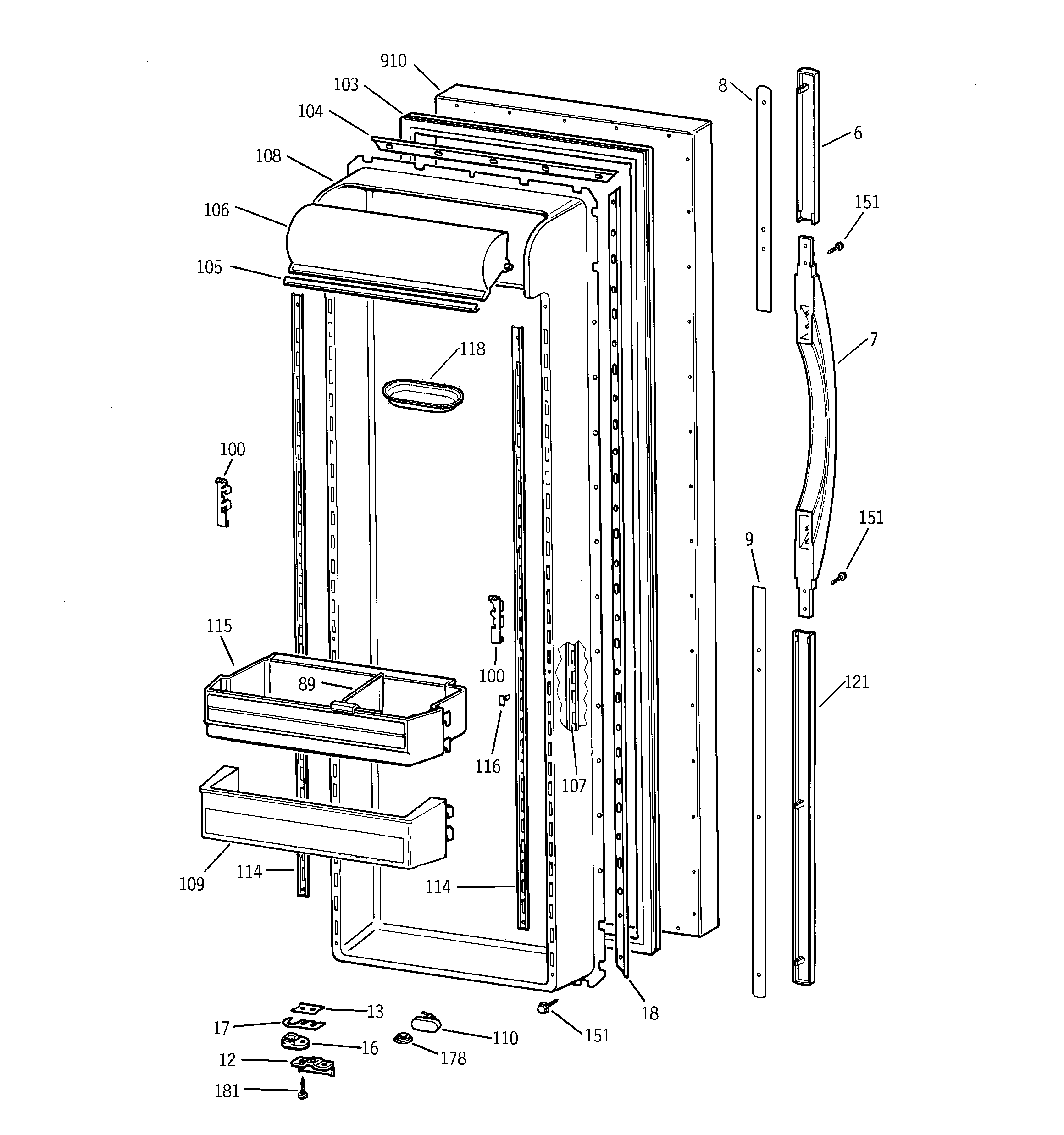 GE TFX27PPBBAA fresh food door diagram